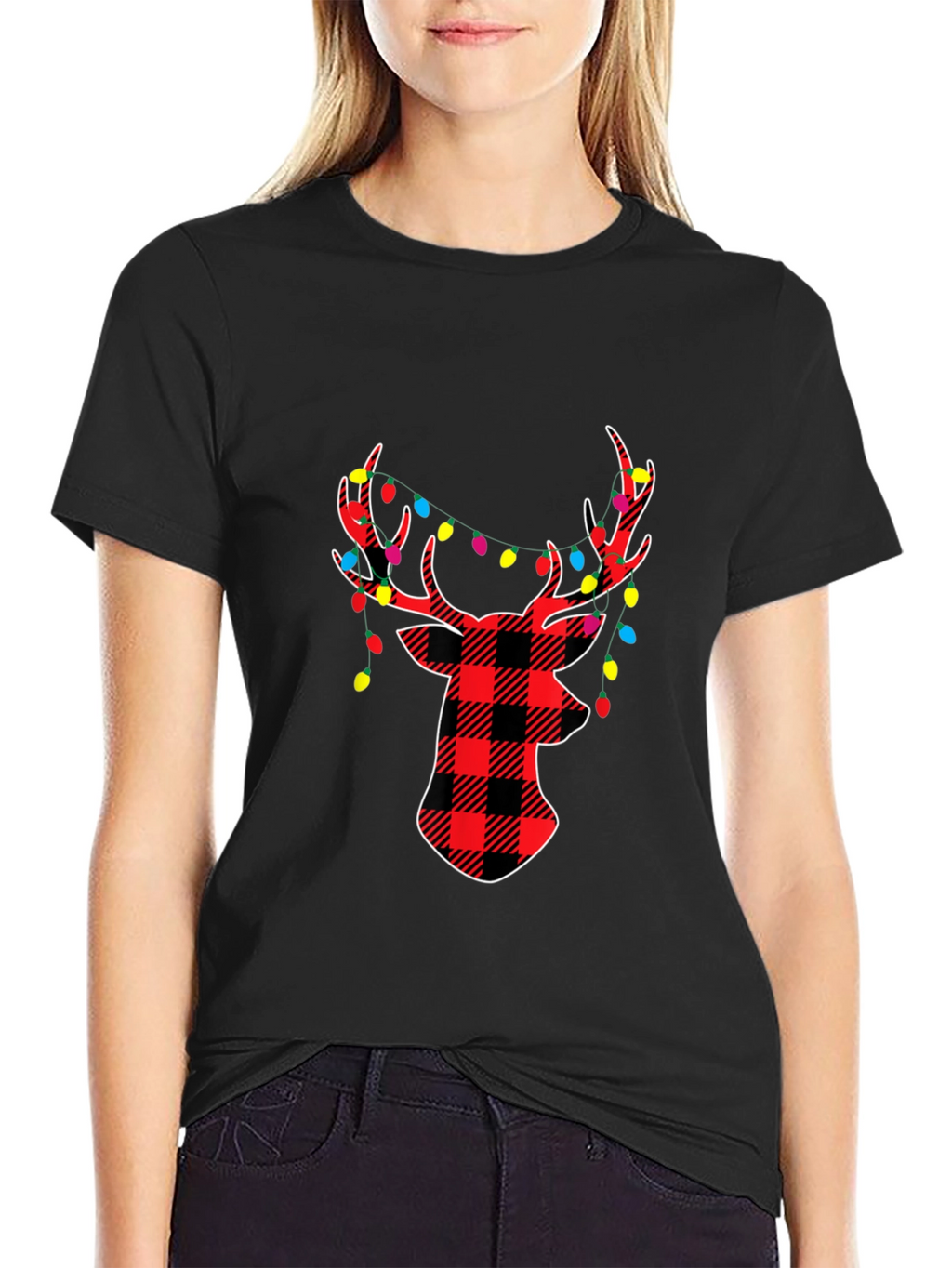 Festive Plaid Deer Christmas T-Shirt