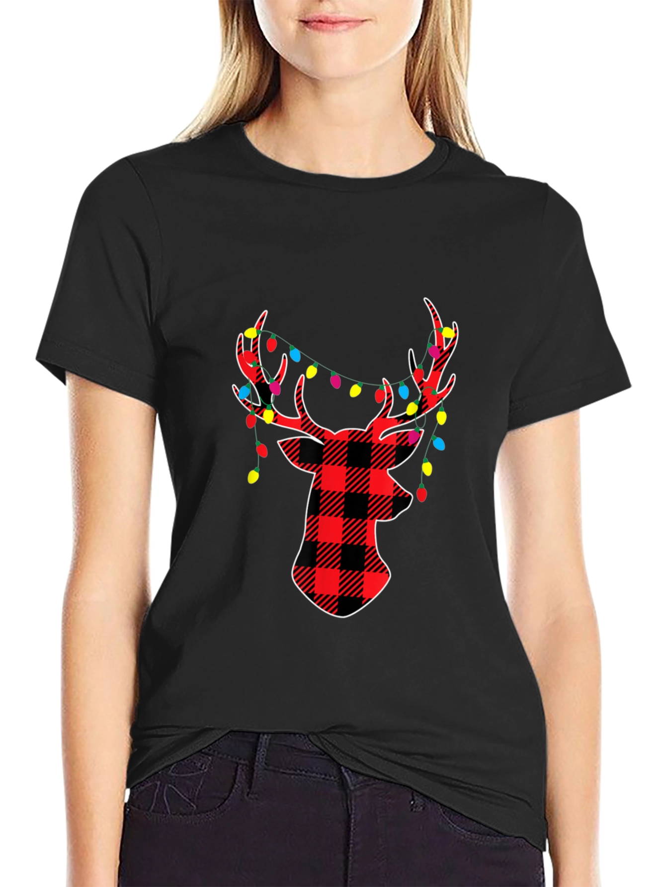 Festive Plaid Deer Christmas T-Shirt