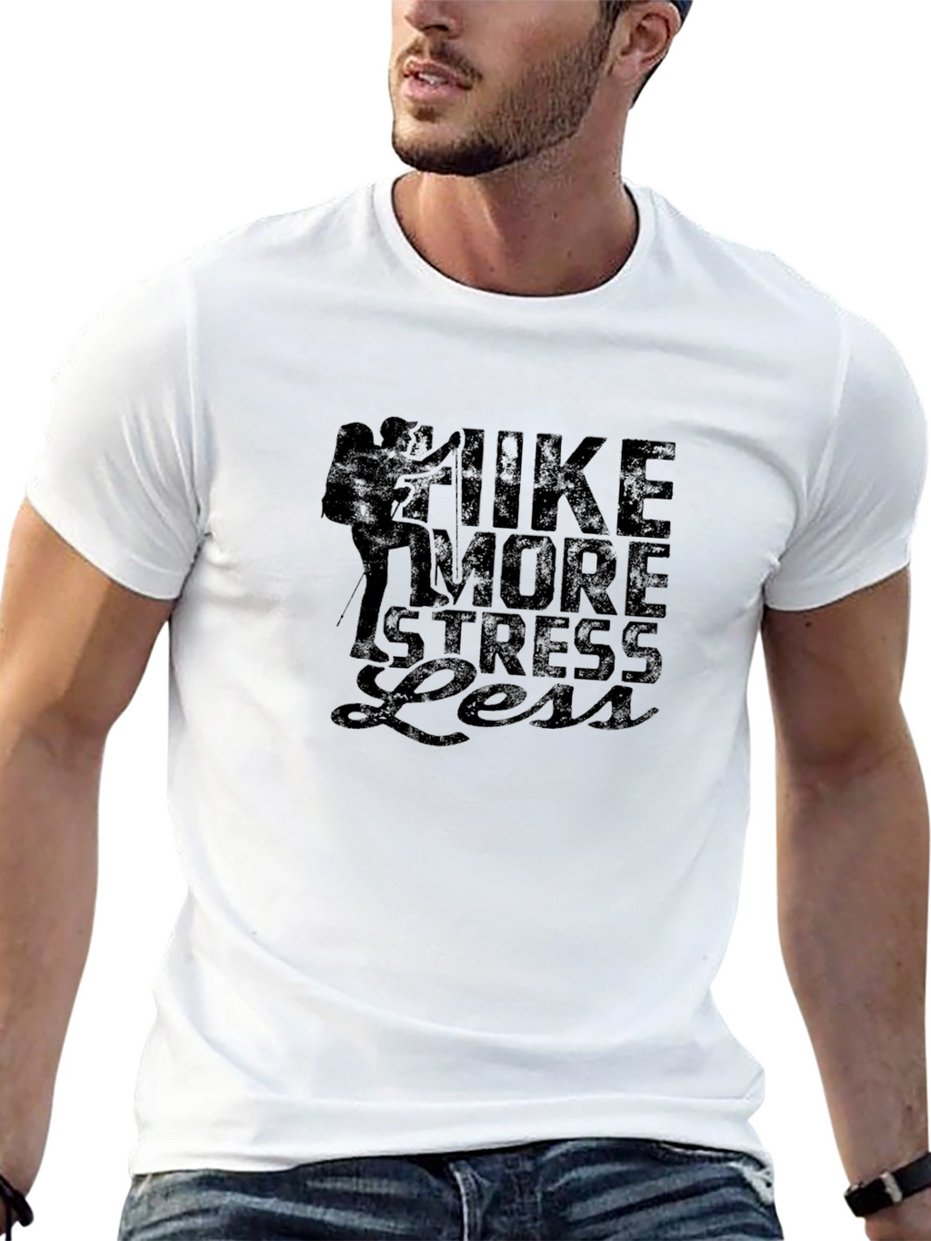 Hike More Stress Less Black Graphic T-Shirt