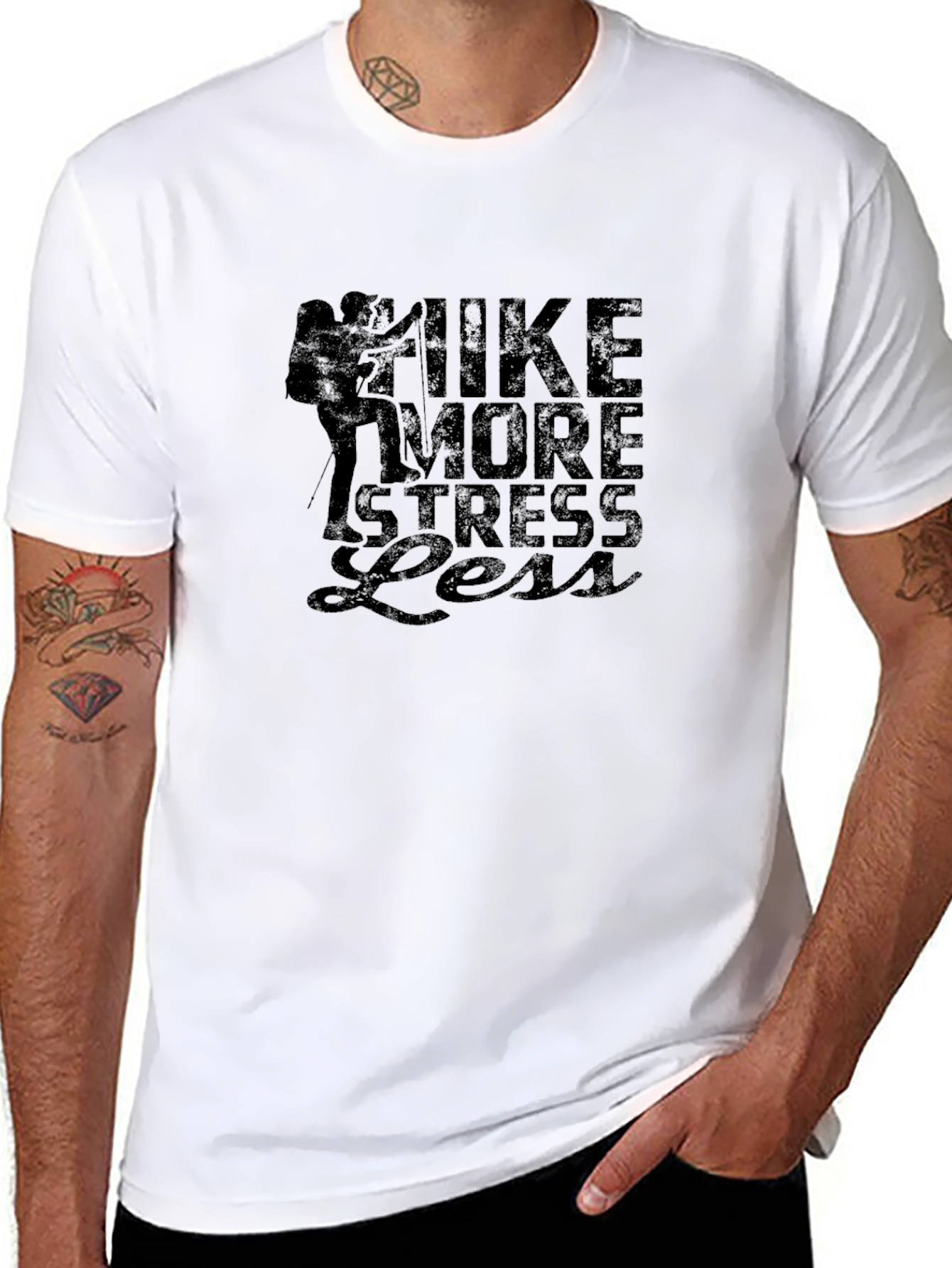 Hike More Stress Less Black Graphic T-Shirt