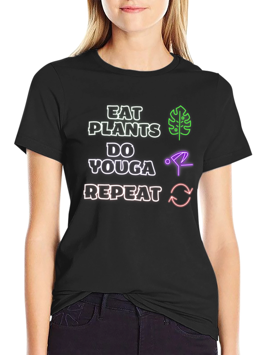 Eat Plants Do Youga Repeat Black T-Shirt