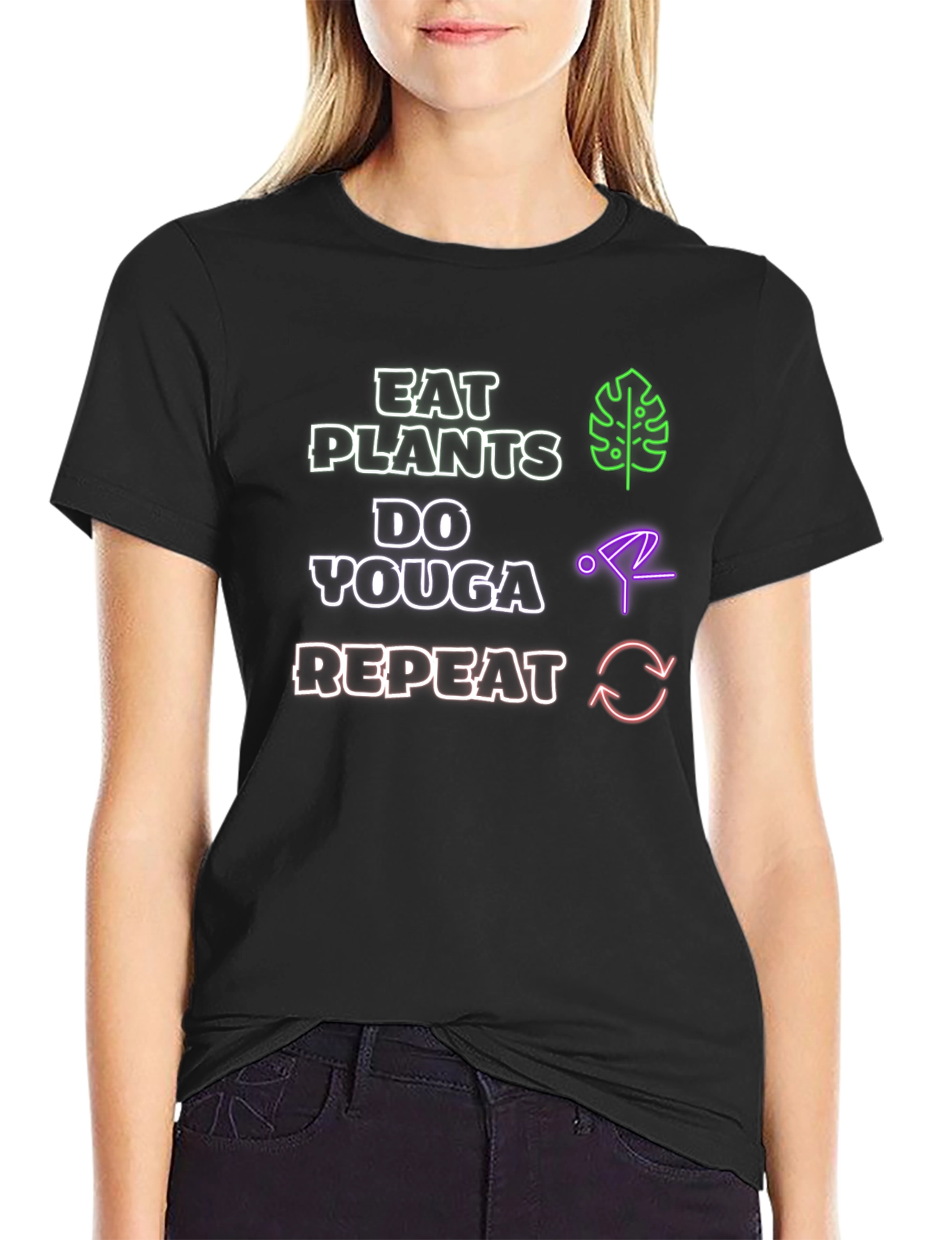 Eat Plants Do Youga Repeat Black T-Shirt