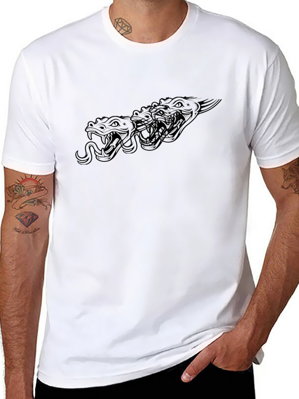 Mens Black Snake Heads Graphic T-Shirt