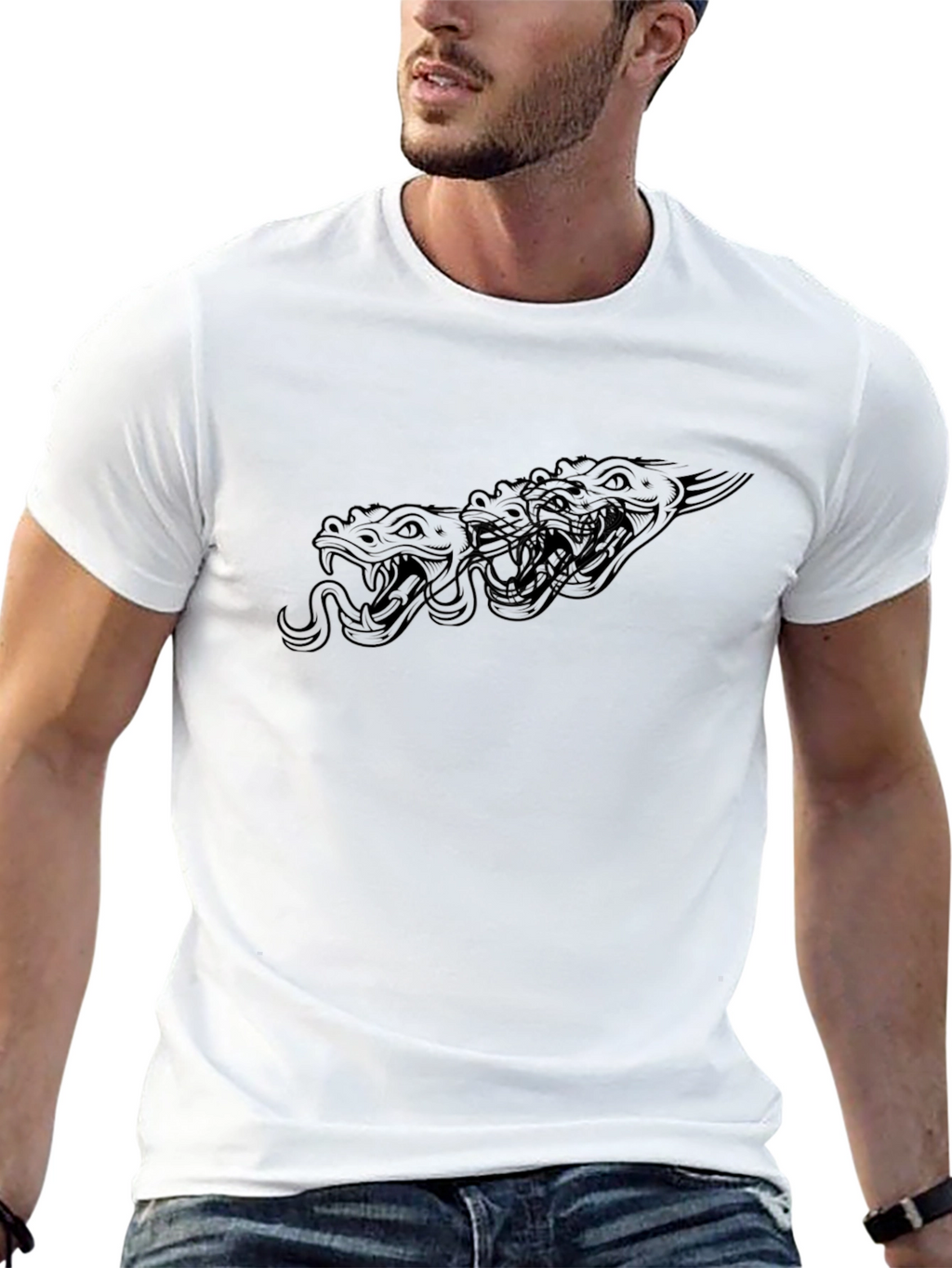 Mens Black Snake Heads Graphic T-Shirt