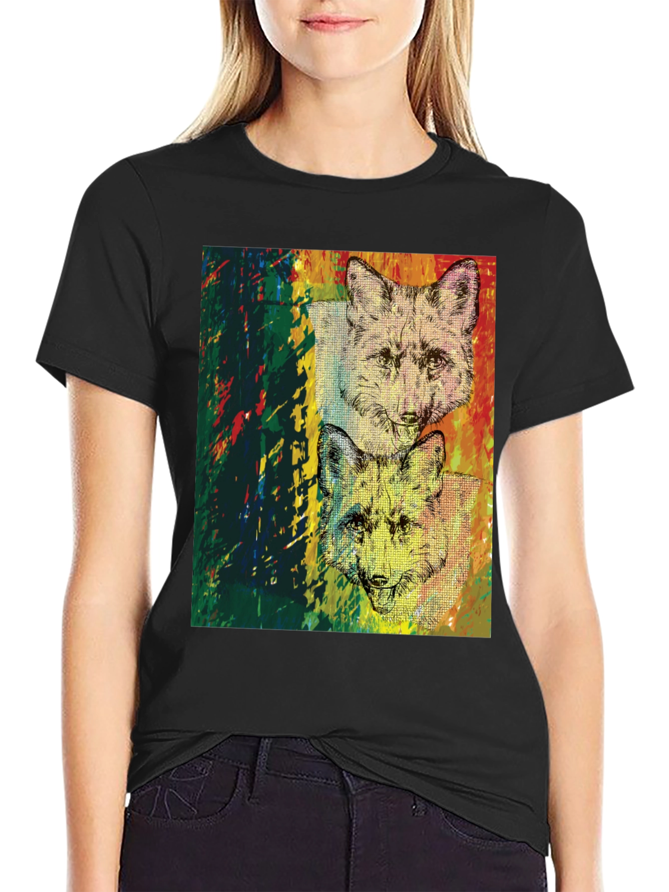 Fox Graphic Print Black T-Shirt