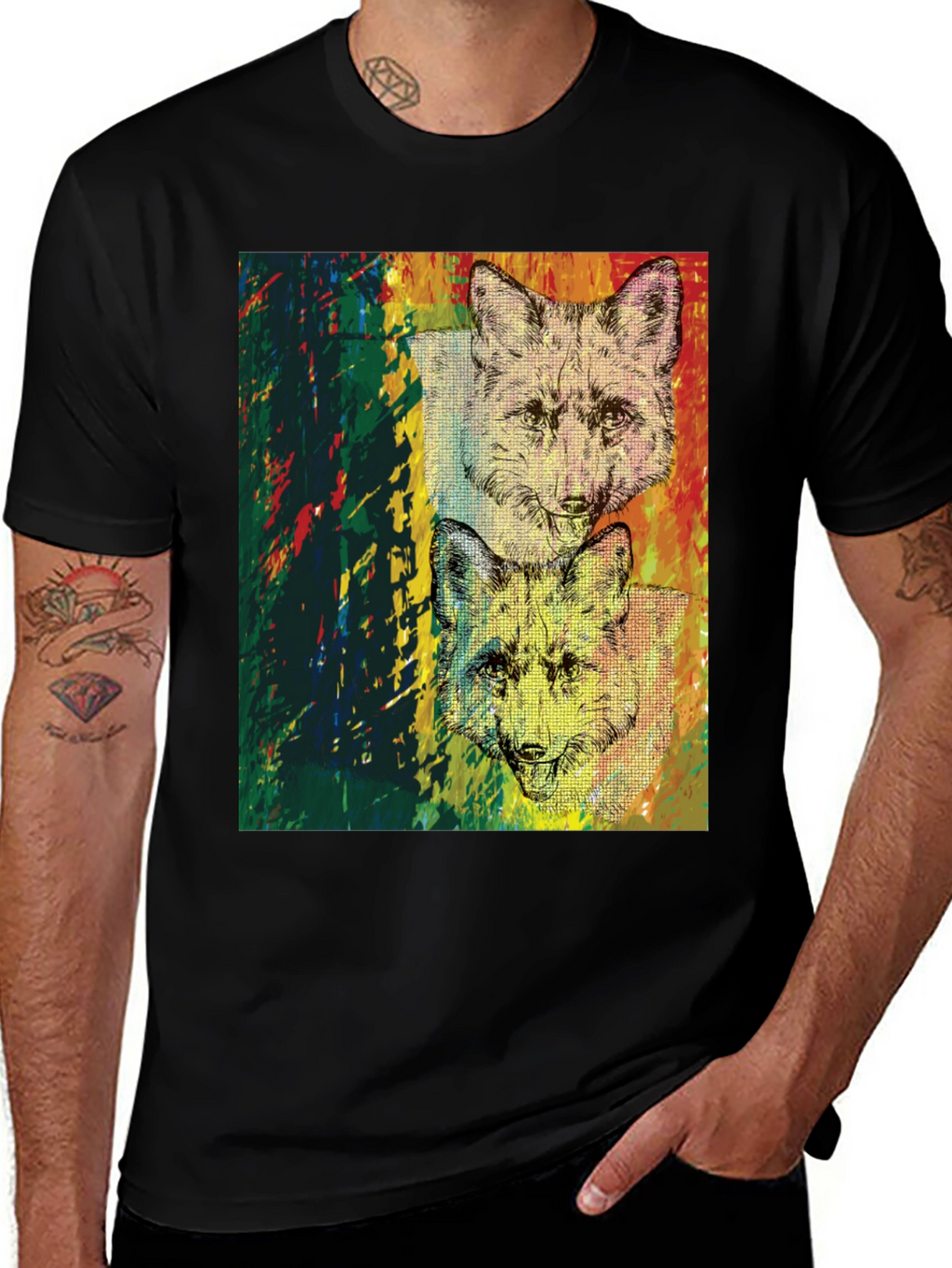 Fox Graphic Print Black T-Shirt