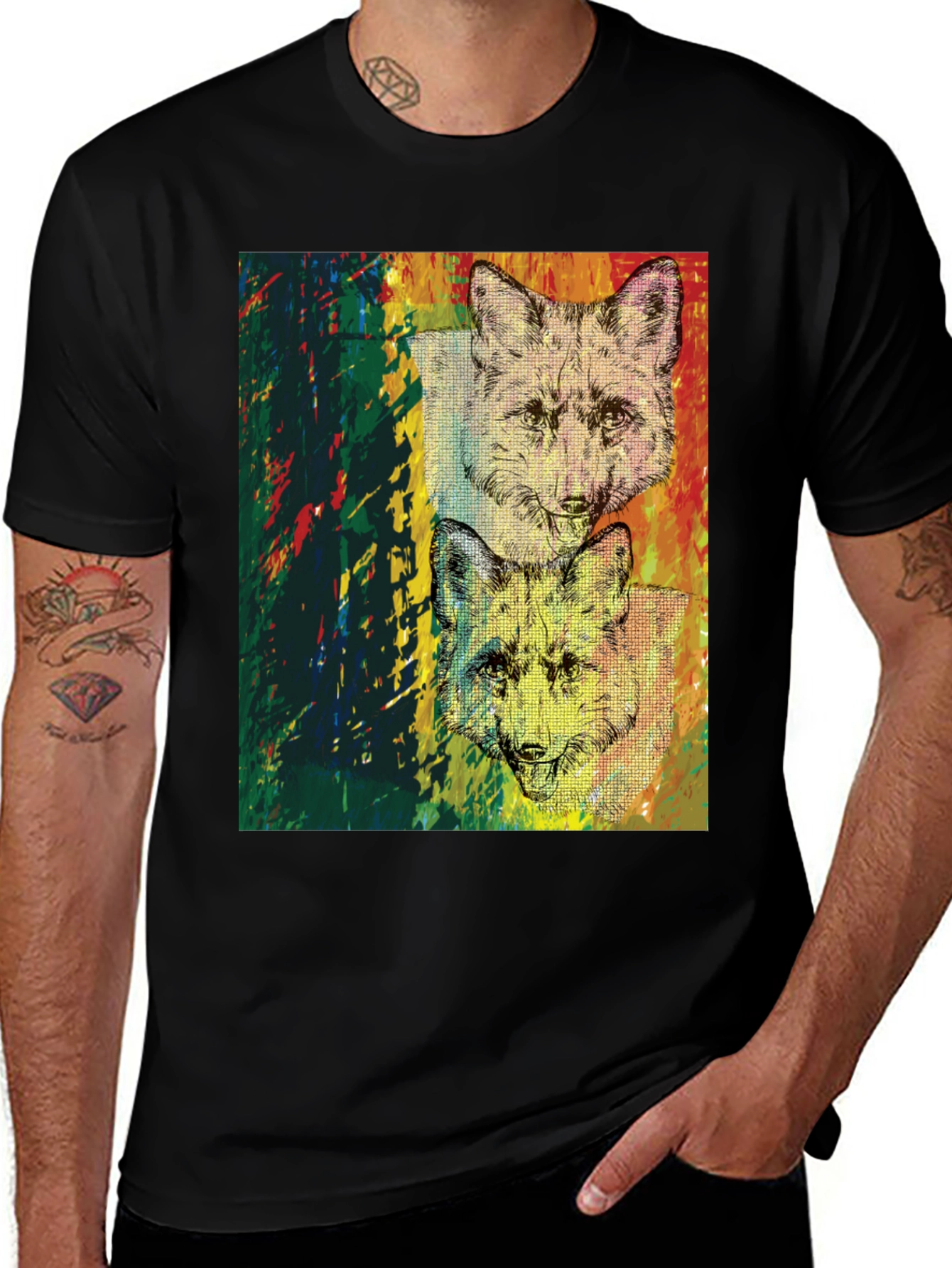 Fox Graphic Print Black T-Shirt