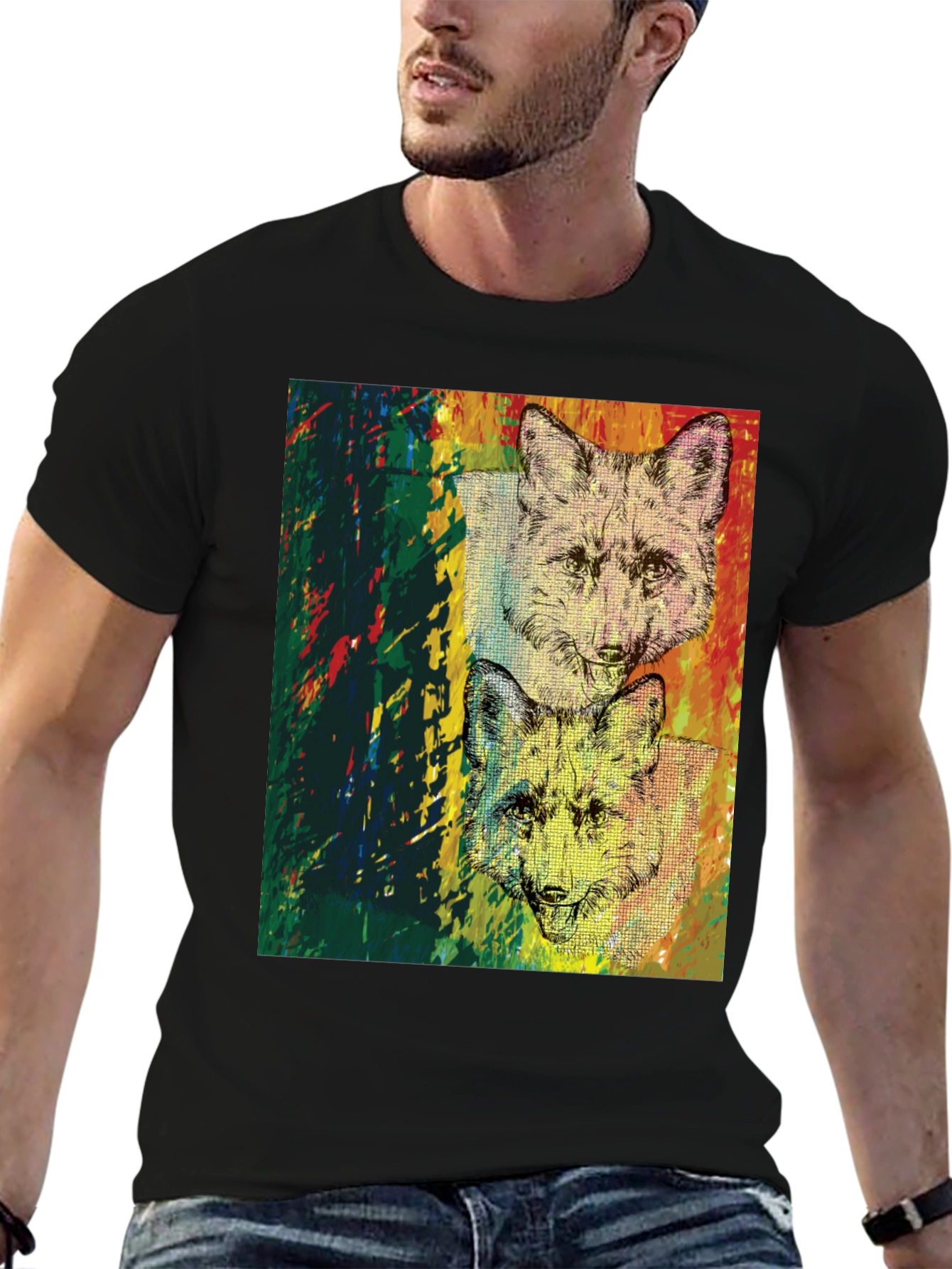 Fox Graphic Print Black T-Shirt