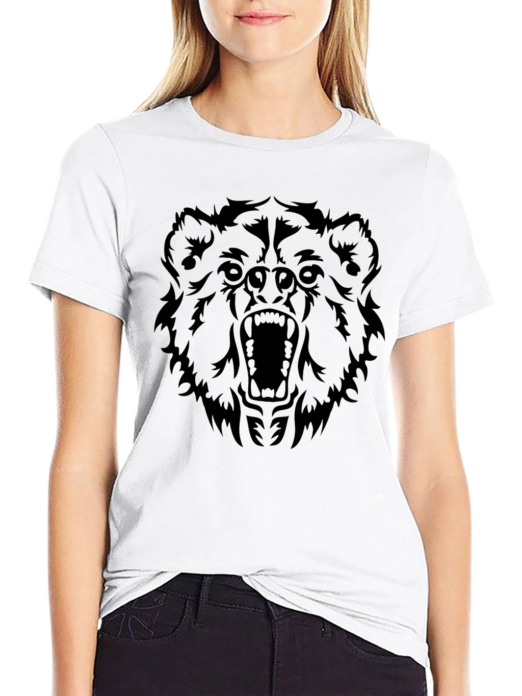 Roaring Bear Graphic Tee - Black Cotton T-Shirt