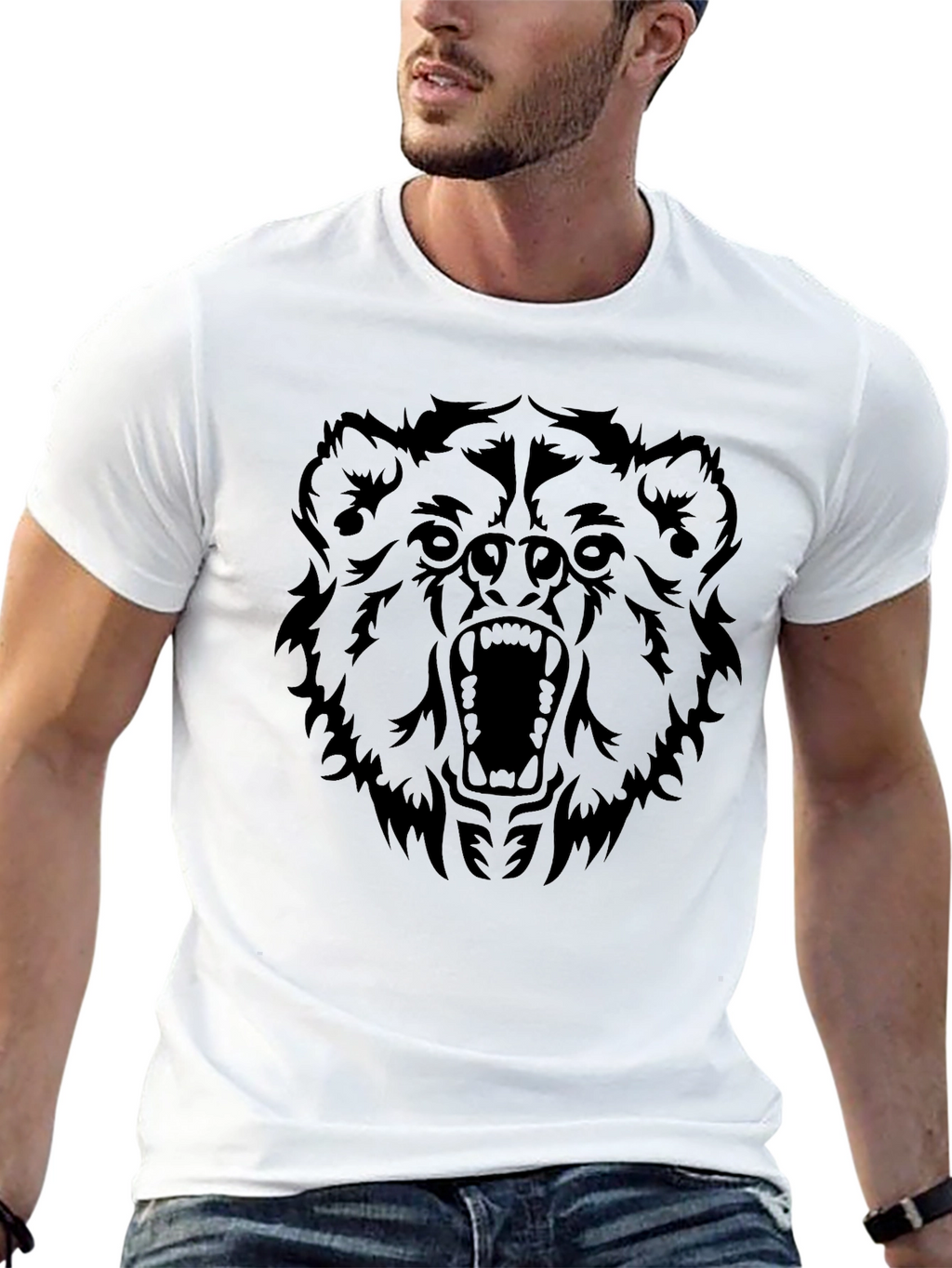 Roaring Bear Graphic Tee - Black Cotton T-Shirt