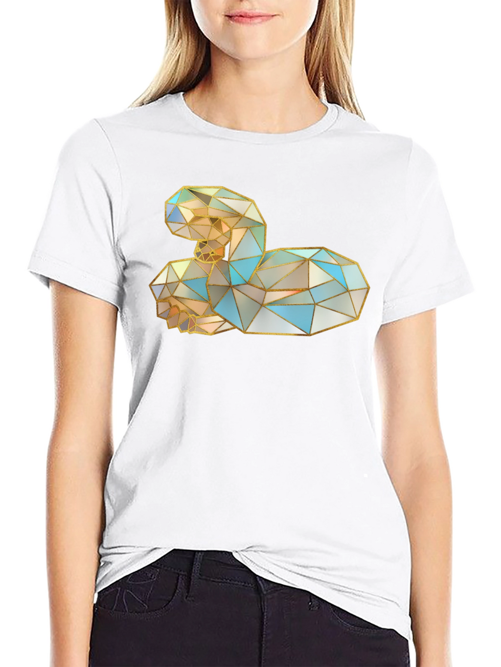 Geometric Swan Graphic Black T-Shirt