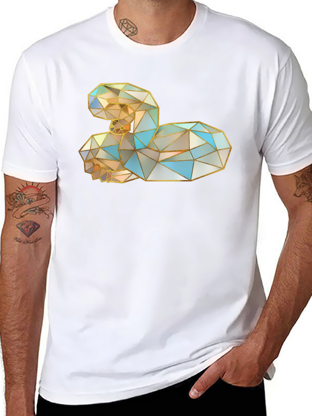 Geometric Swan Graphic Black T-Shirt