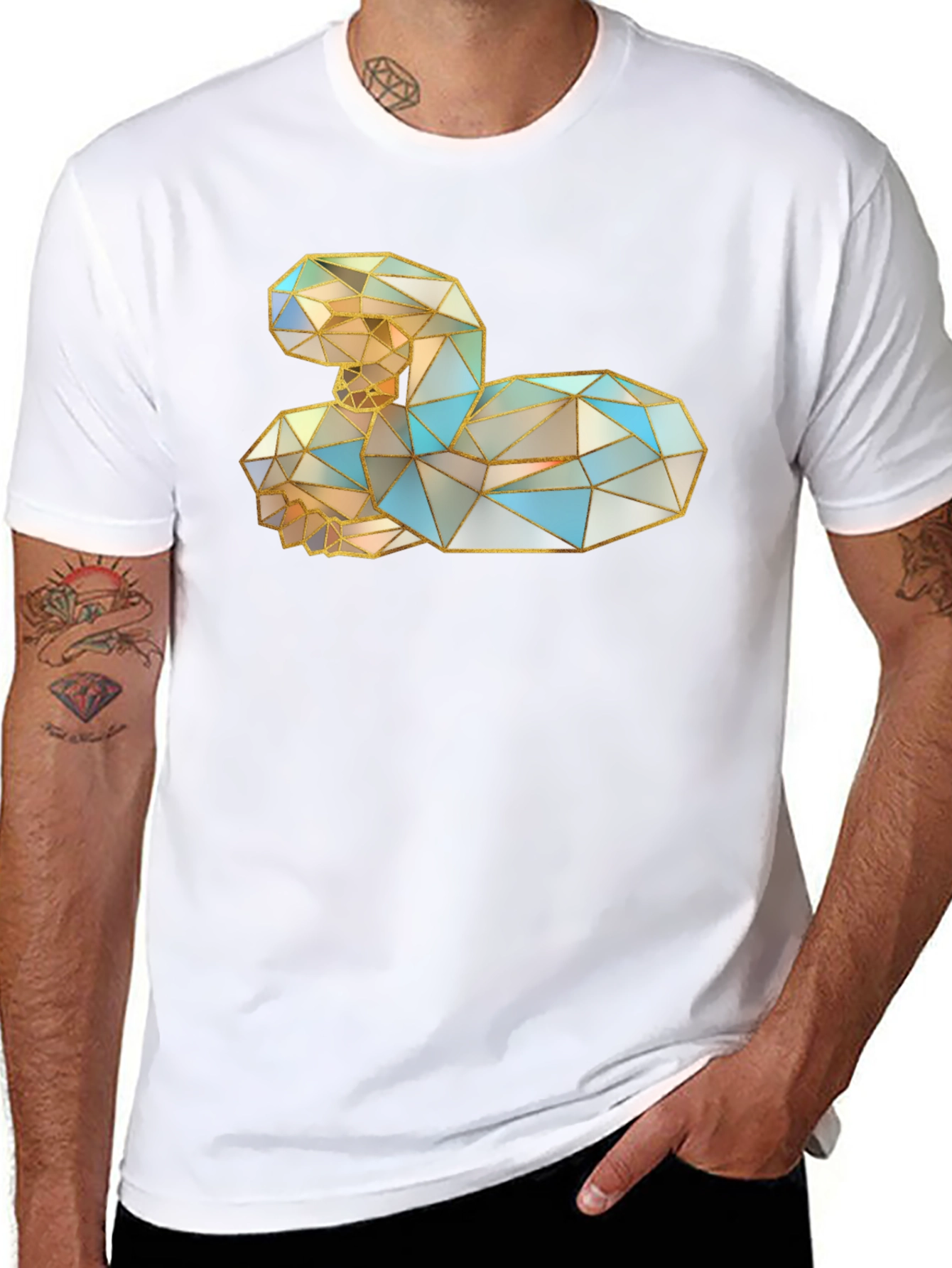 Geometric Swan Graphic Black T-Shirt