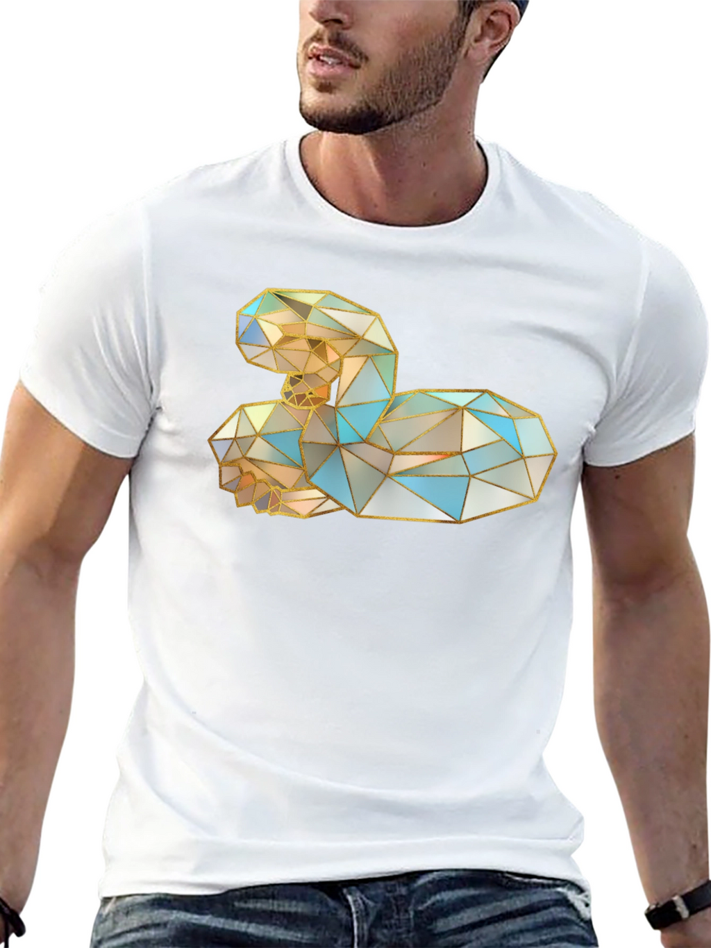 Geometric Swan Graphic Black T-Shirt