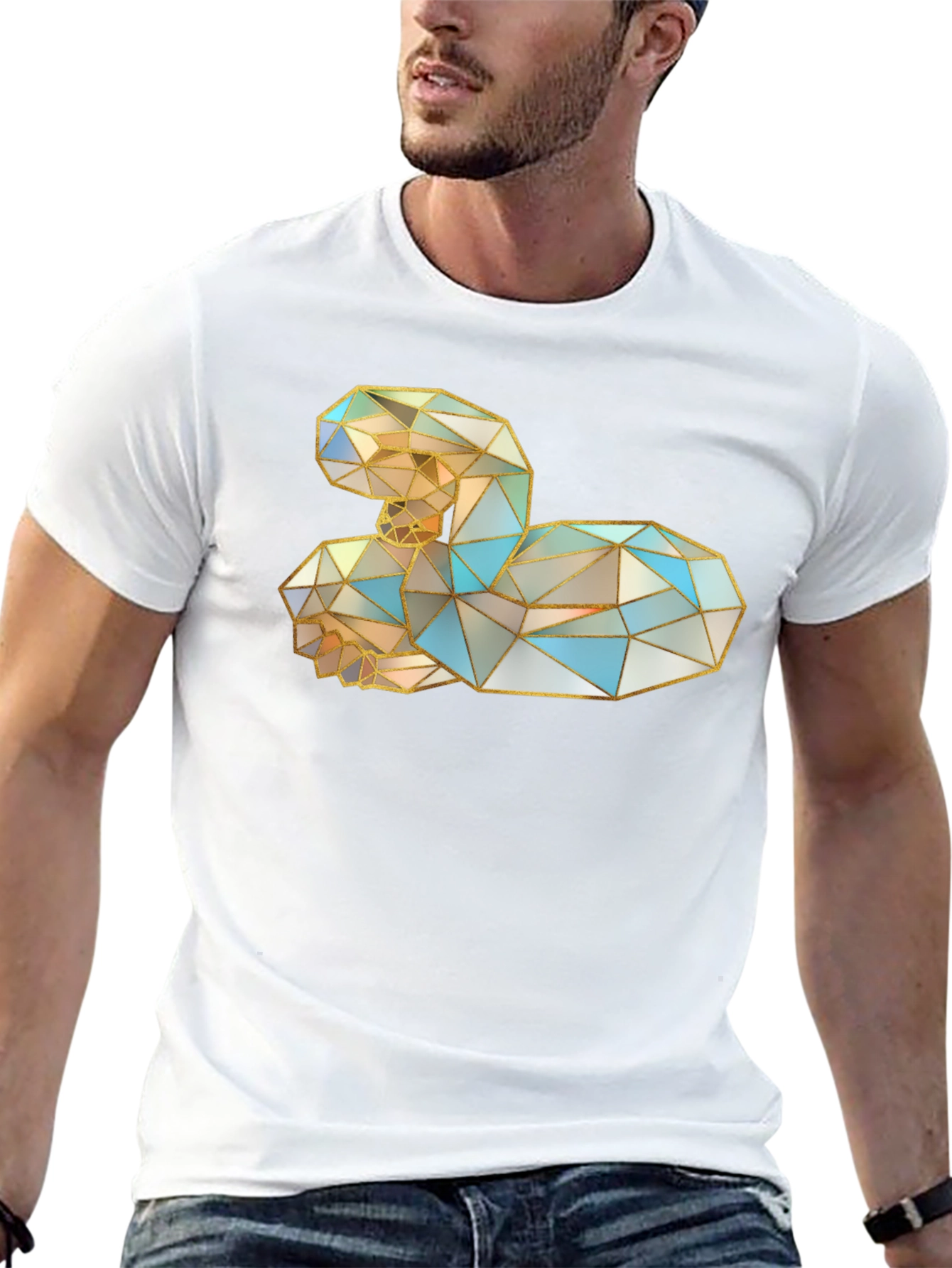 Geometric Swan Graphic Black T-Shirt