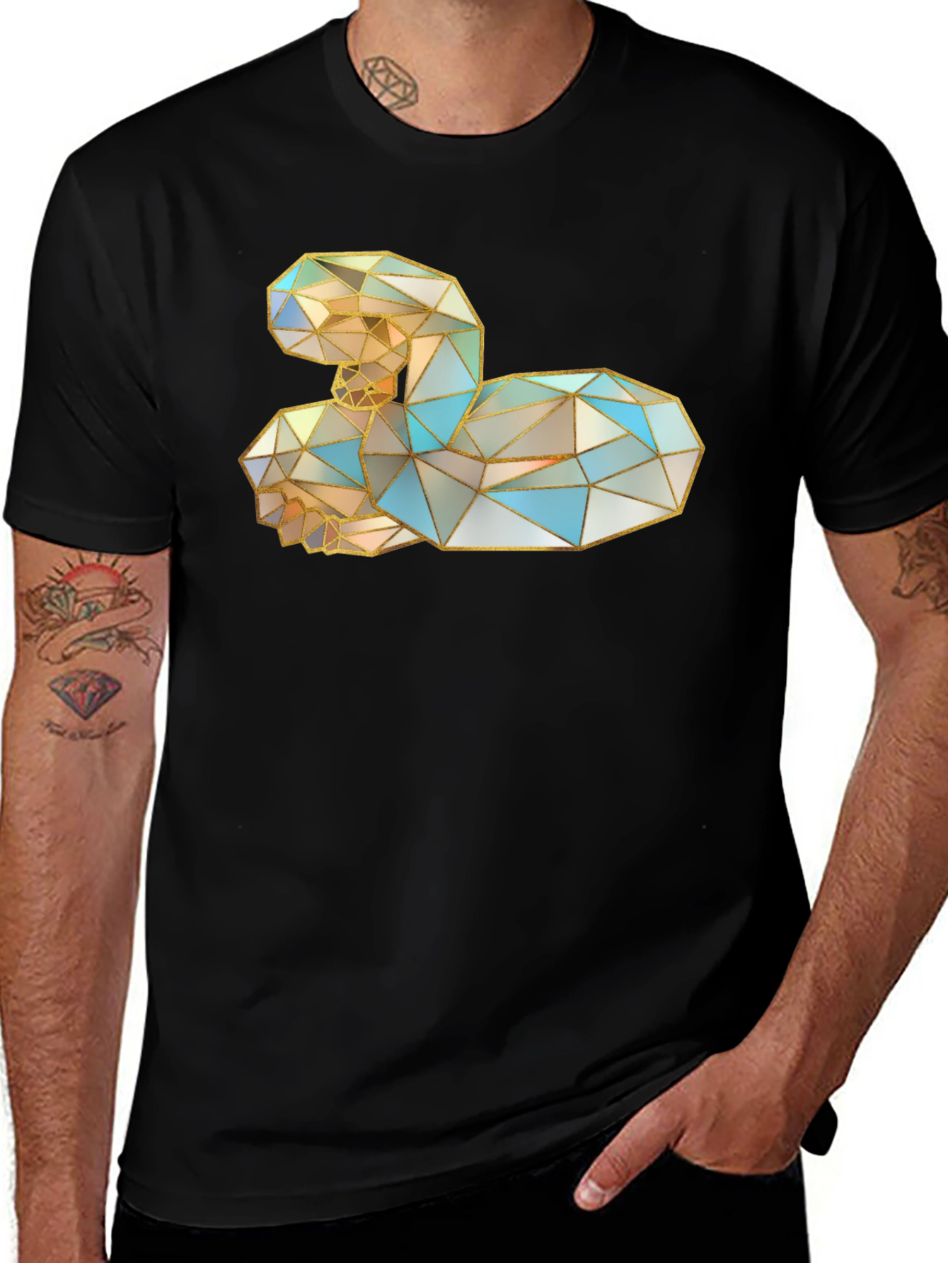 Geometric Swan Graphic Black T-Shirt