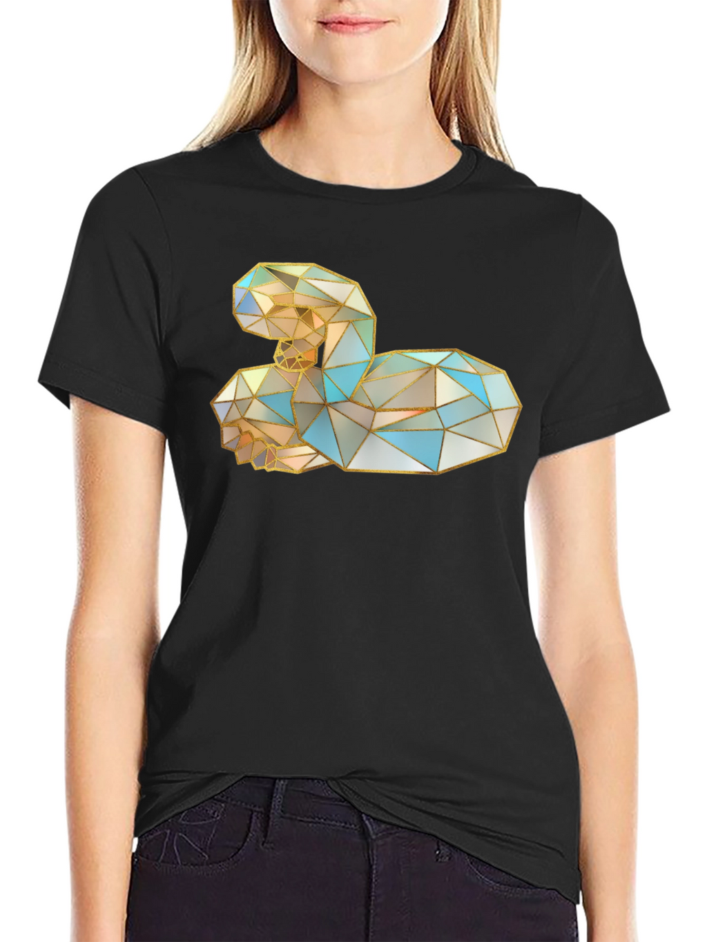 Geometric Swan Graphic Black T-Shirt