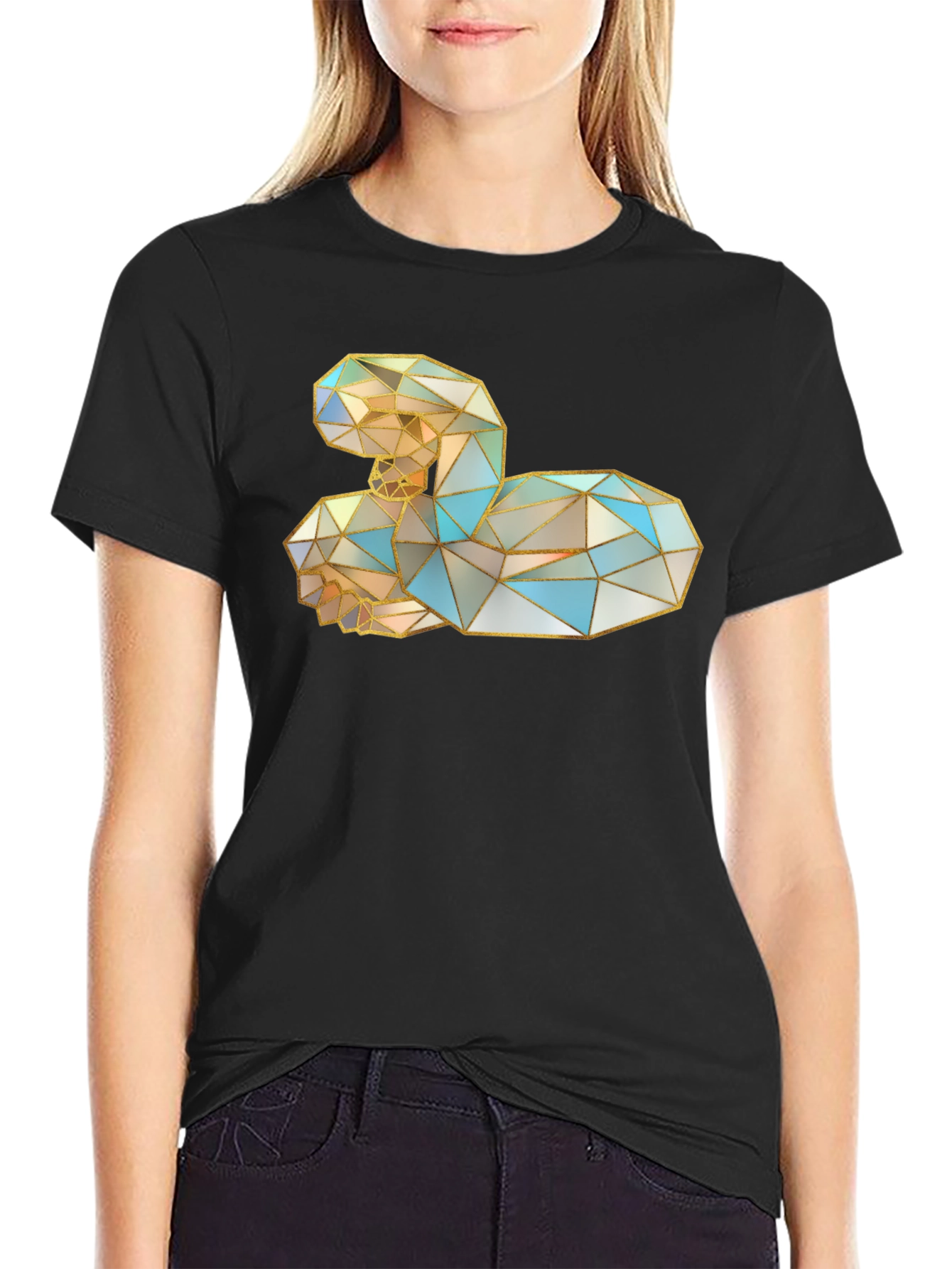 Geometric Swan Graphic Black T-Shirt