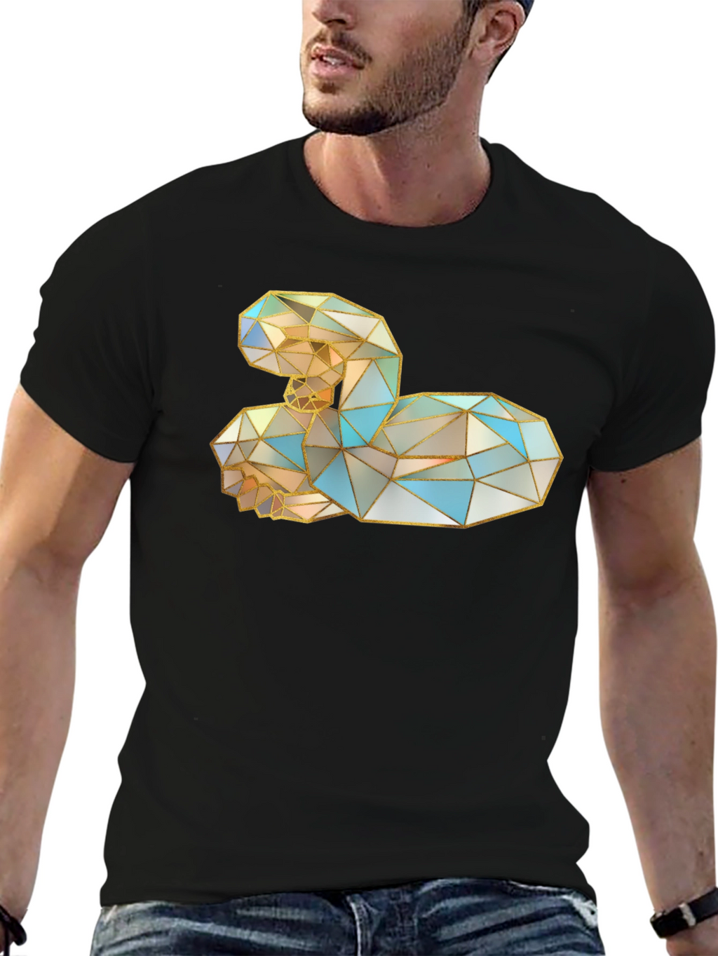 Geometric Swan Graphic Black T-Shirt