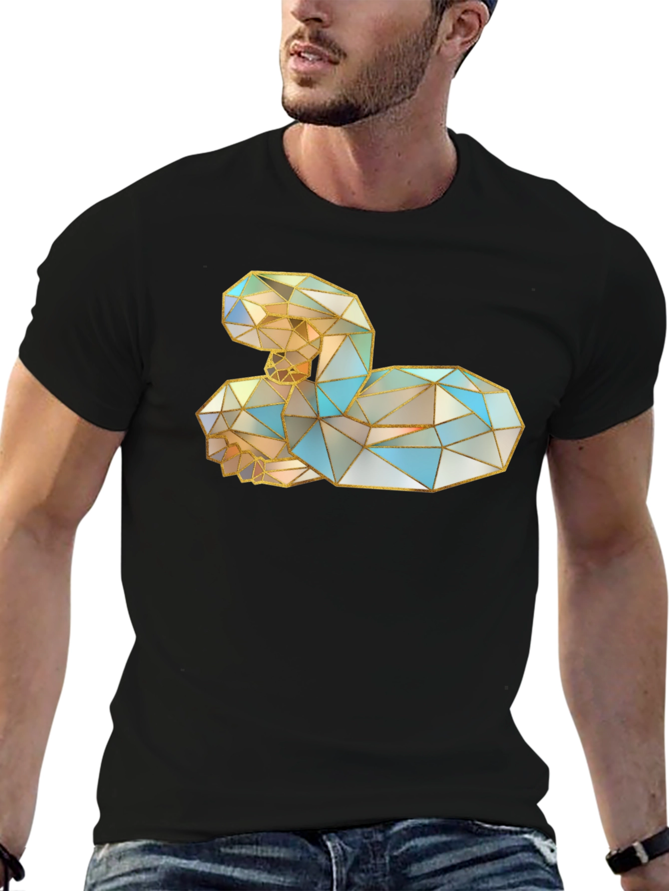 Geometric Swan Graphic Black T-Shirt