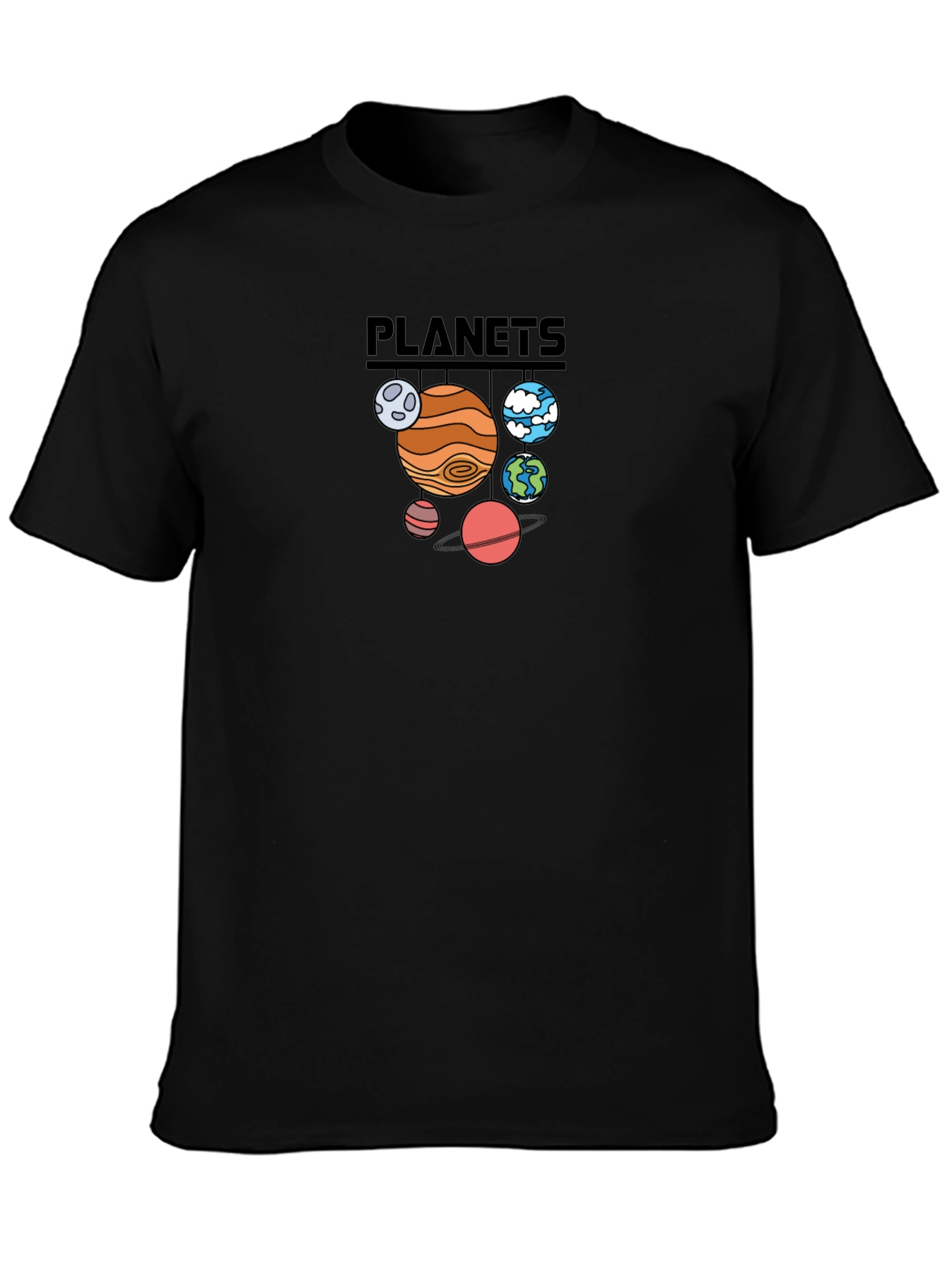 Planets Graphic Print Black T-Shirt
