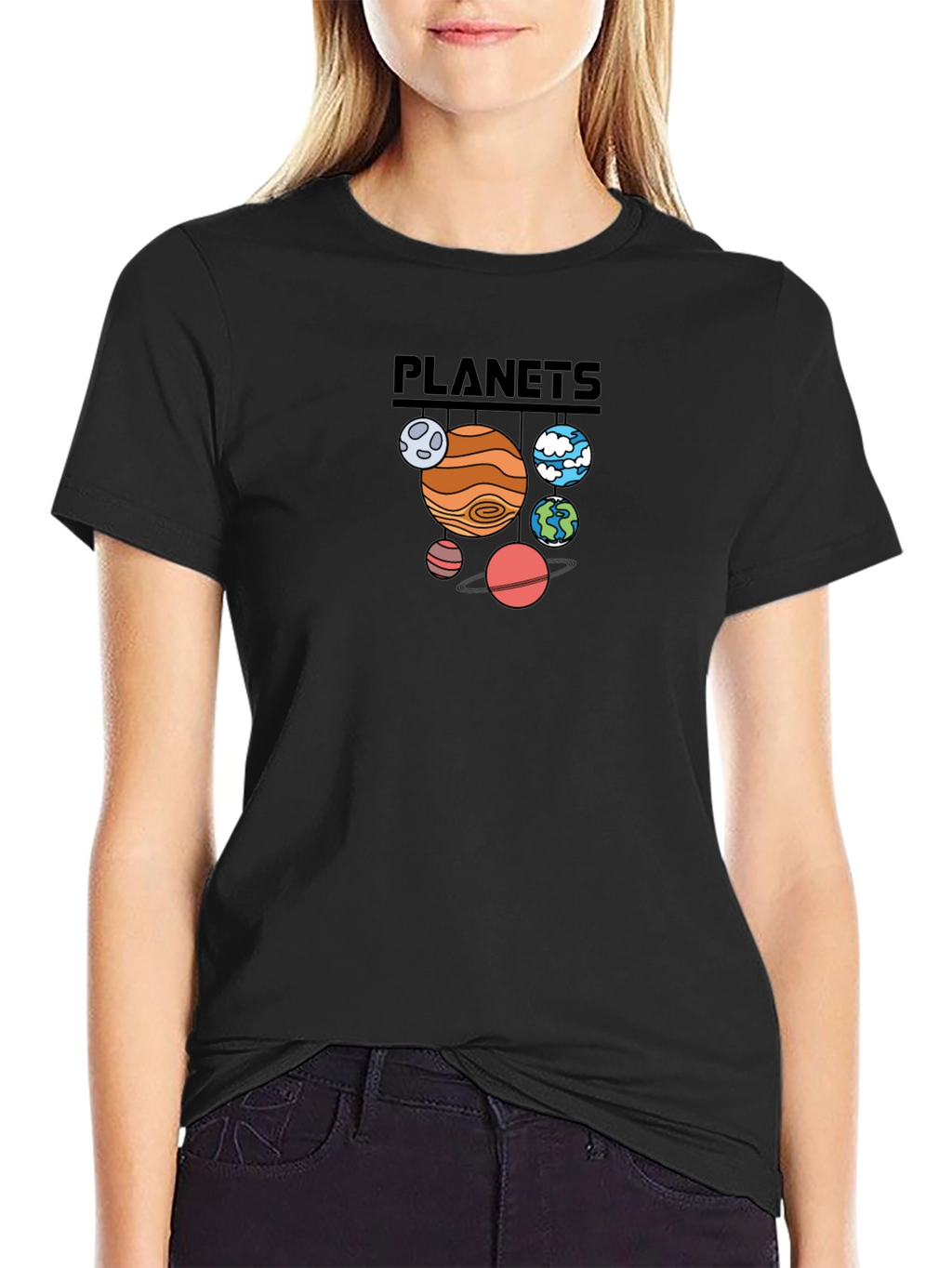 Planets Graphic Print Black T-Shirt
