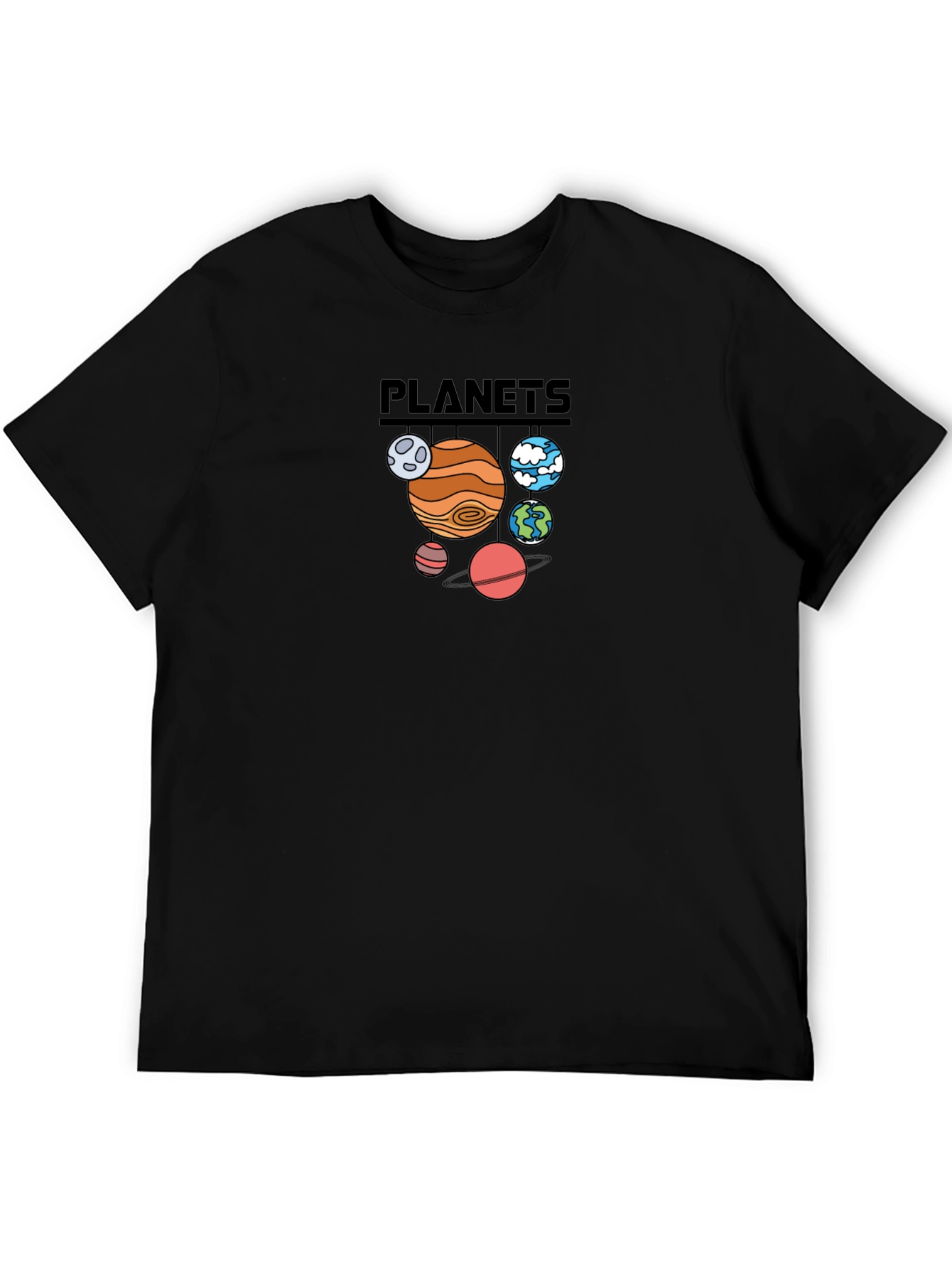 Planets Graphic Print Black T-Shirt