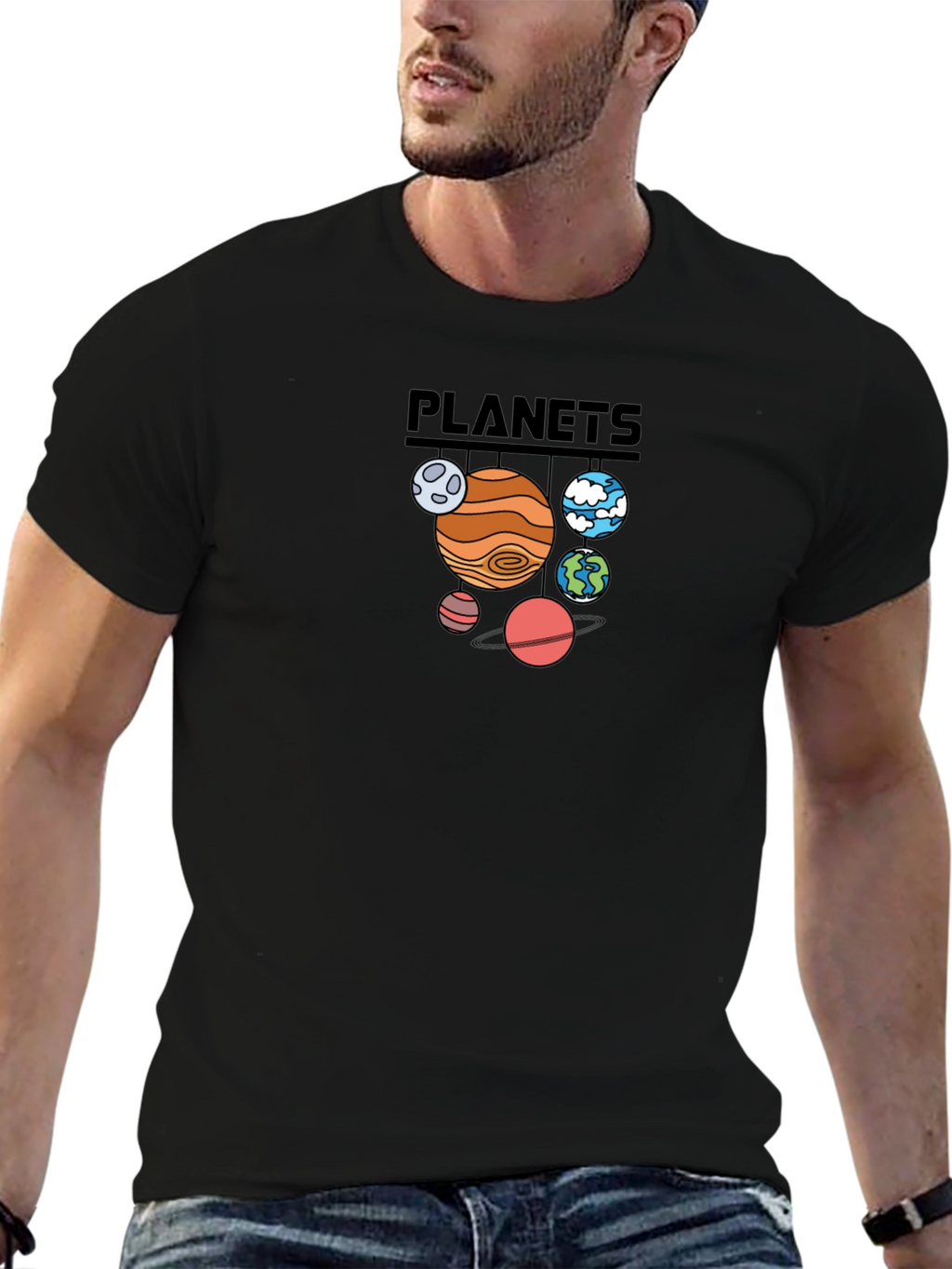 Planets Graphic Print Black T-Shirt