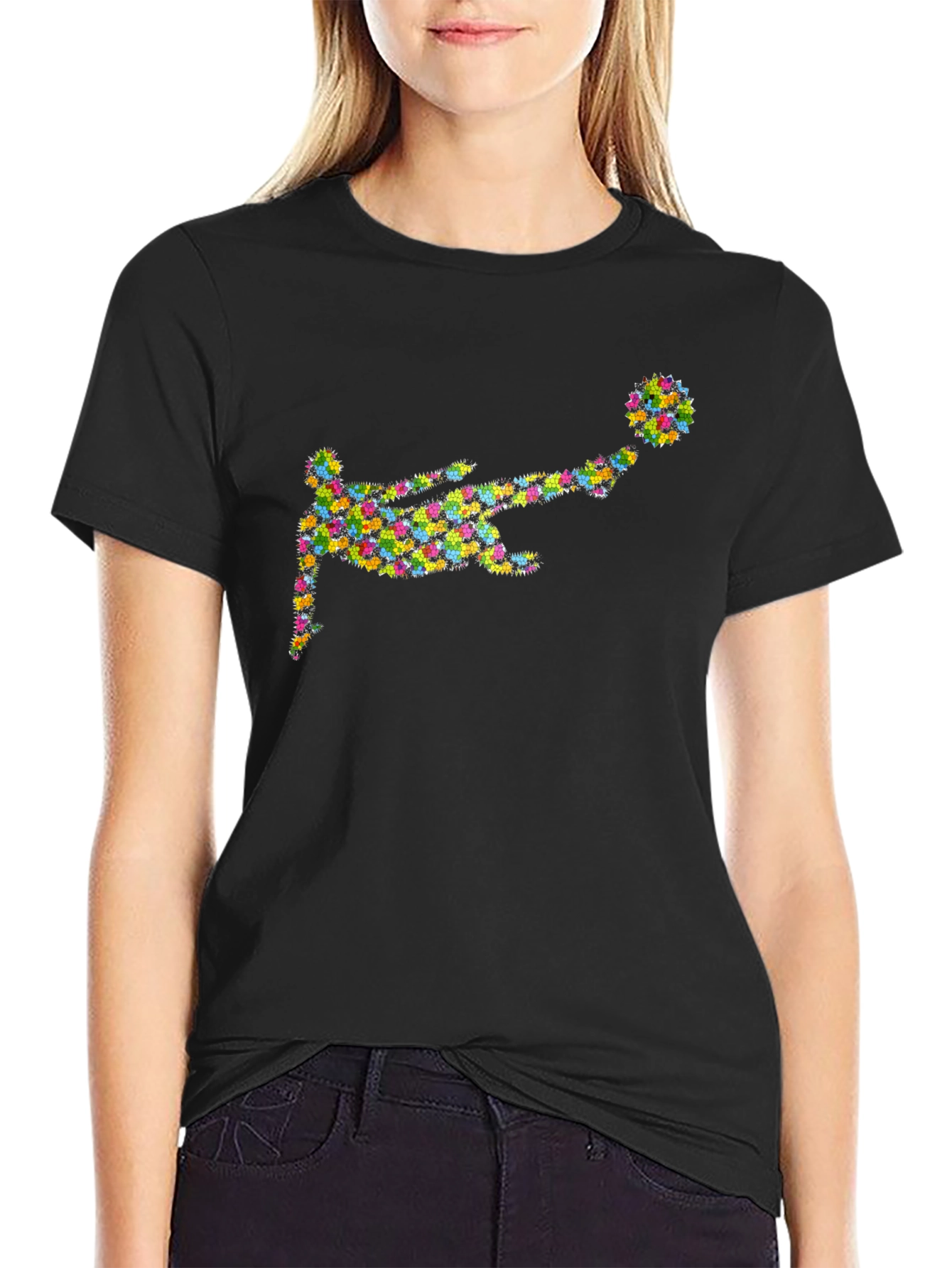 Floral Soccer Kick Black Graphic Tee