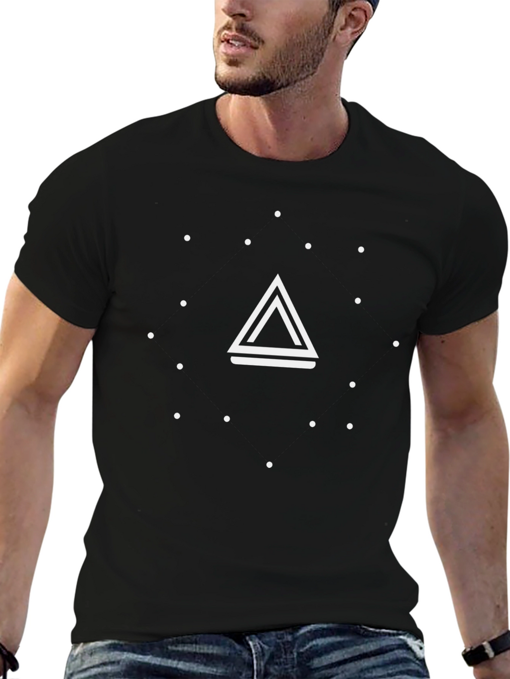 Geometric Triangle Graphic Black T-Shirt