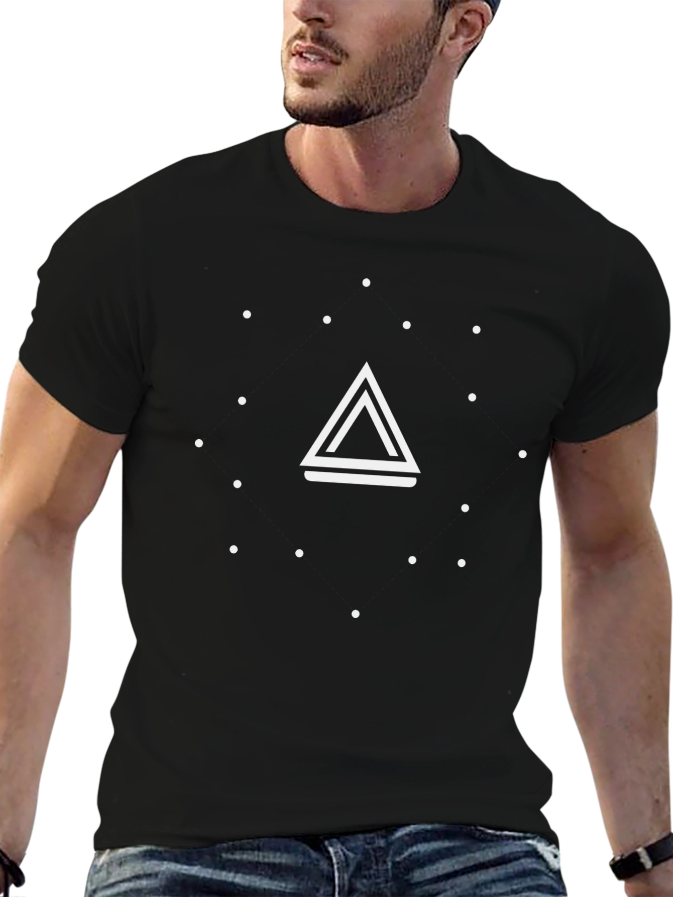 Geometric Triangle Graphic Black T-Shirt