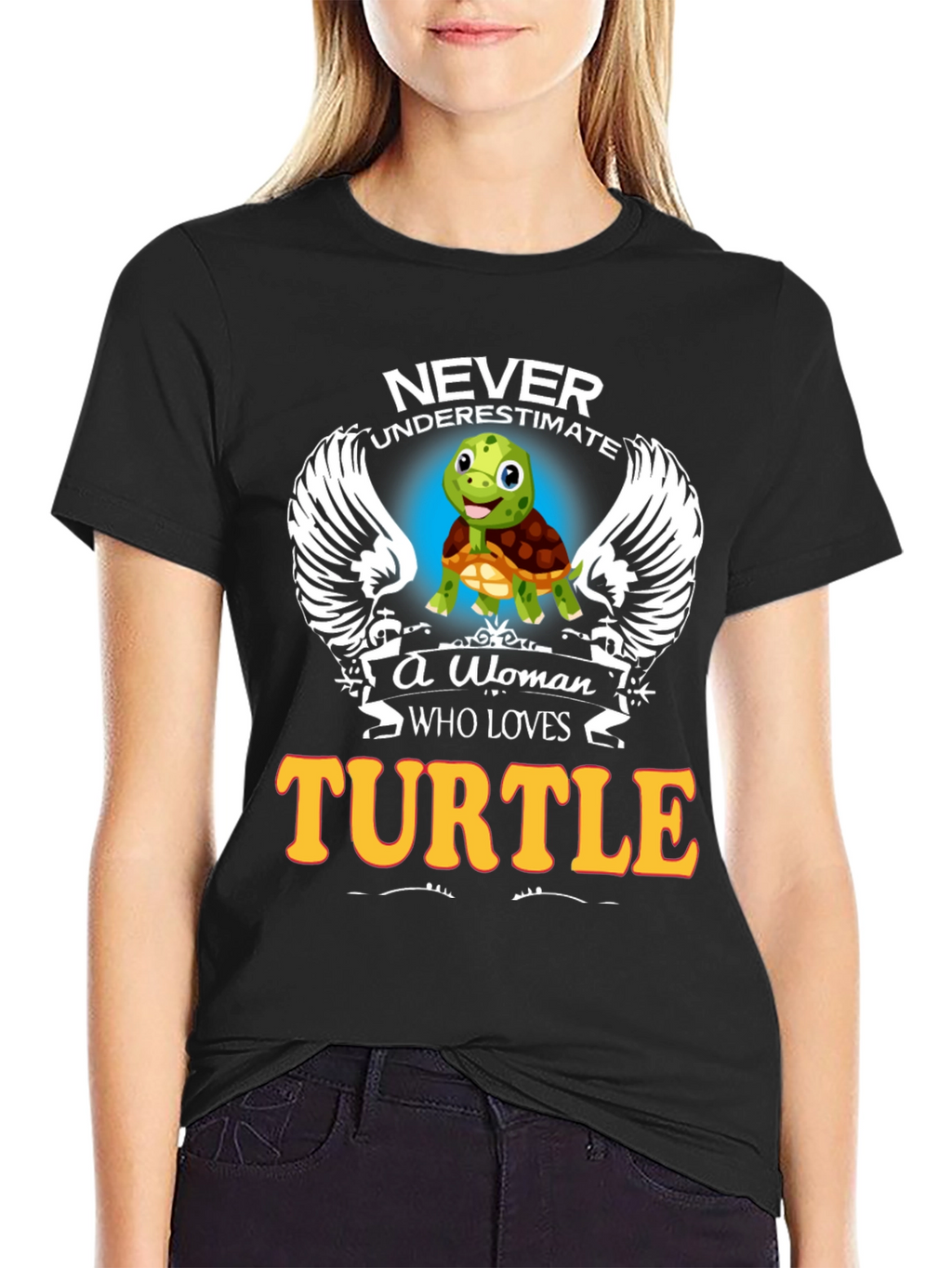 Never Underestimate Woman Turtle Lover Black T-Shirt