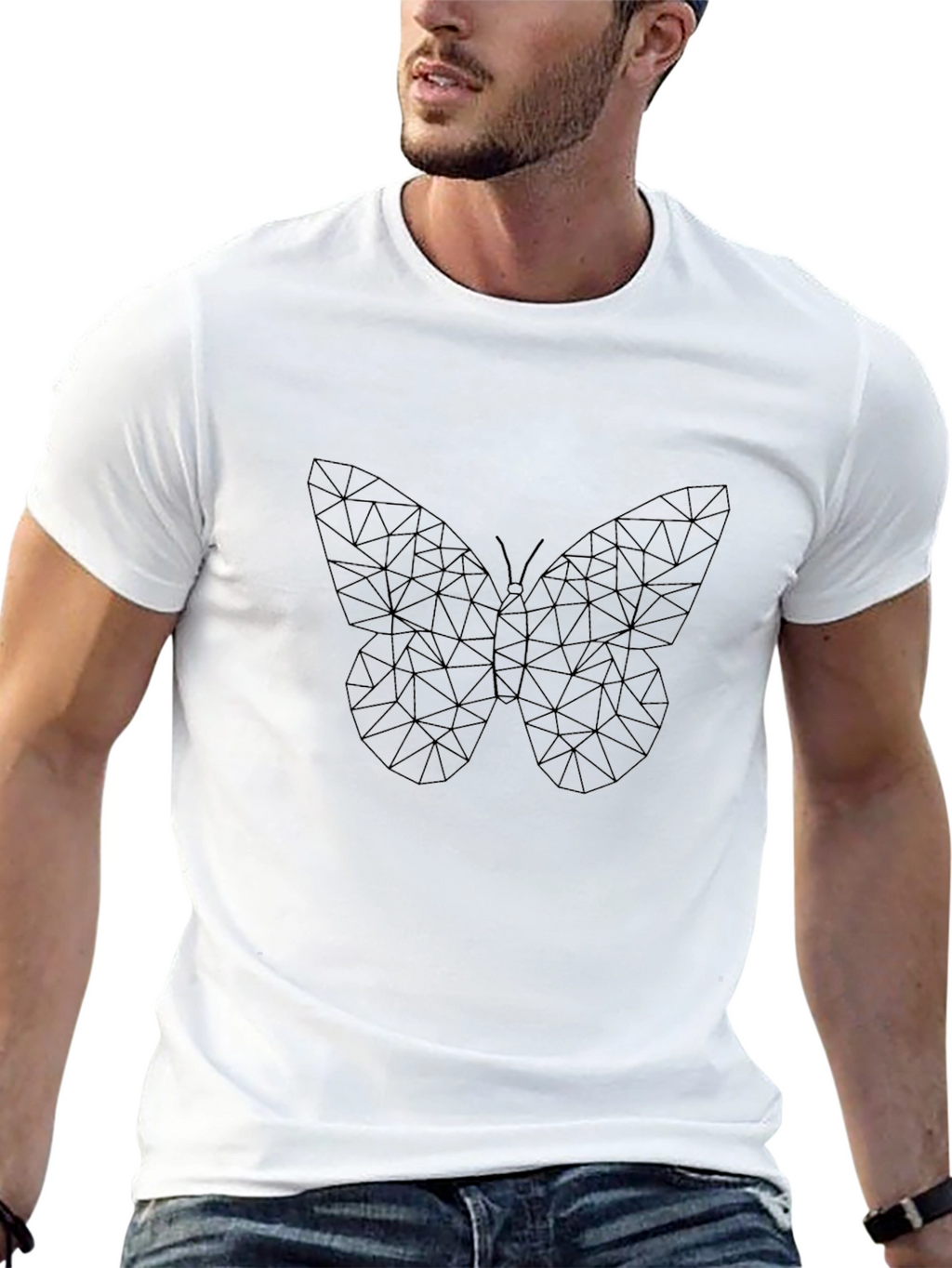 Geometric Butterfly Print Black T-Shirt