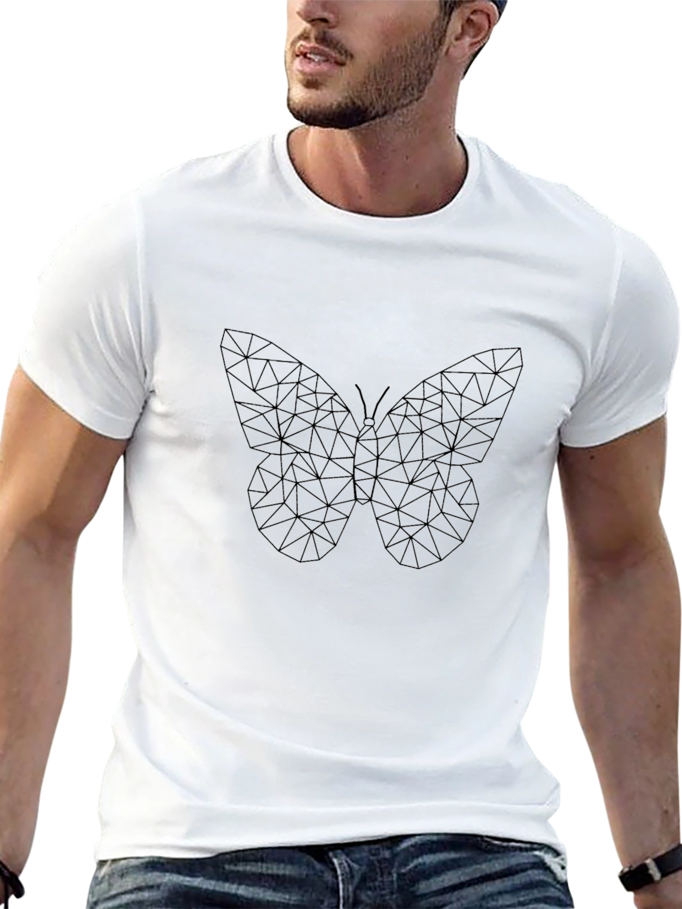 Geometric Butterfly Print Black T-Shirt