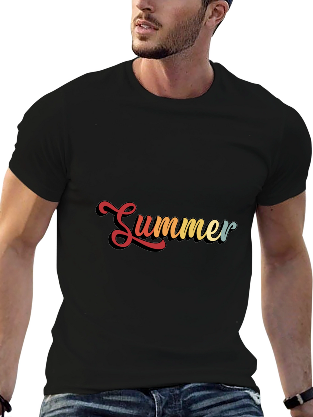 Retro Summer Graphic Black T-Shirt
