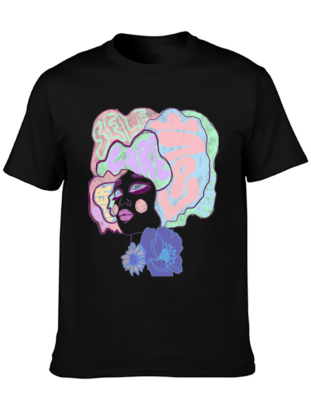 Artistic Afro Woman Graphic Tee - Black