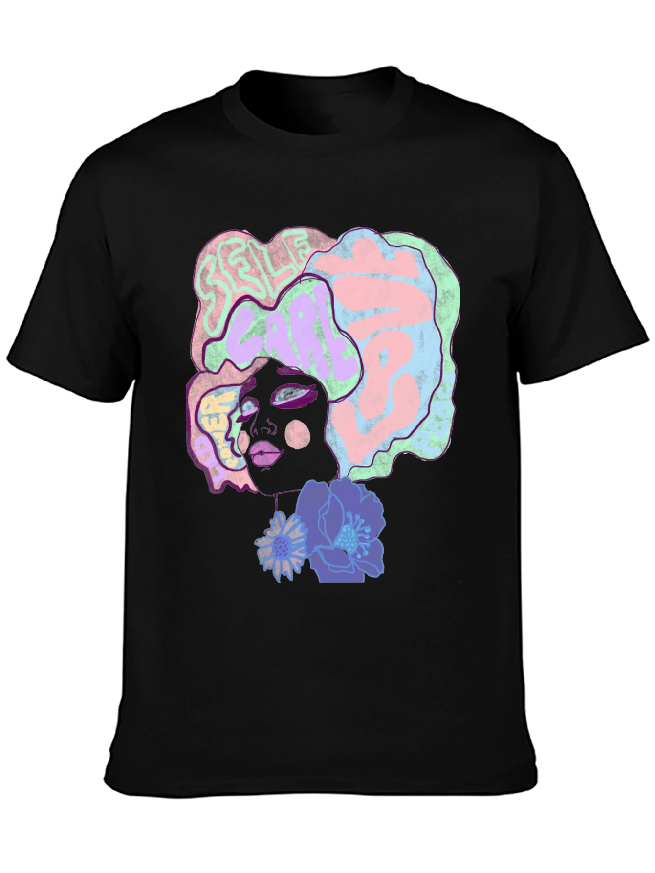 Artistic Afro Woman Graphic Tee - Black
