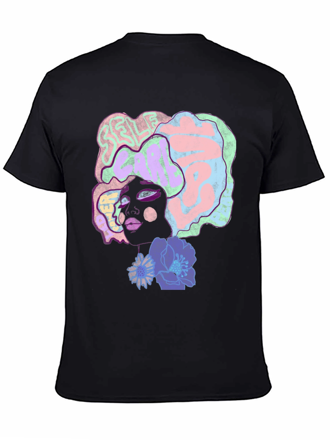 Artistic Afro Woman Graphic Tee - Black