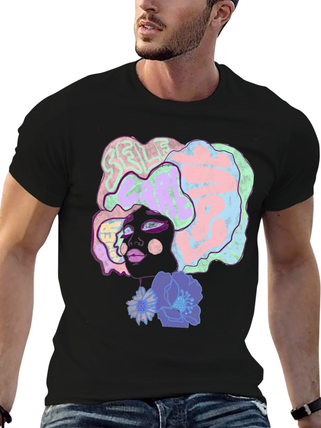 Artistic Afro Woman Graphic Tee - Black