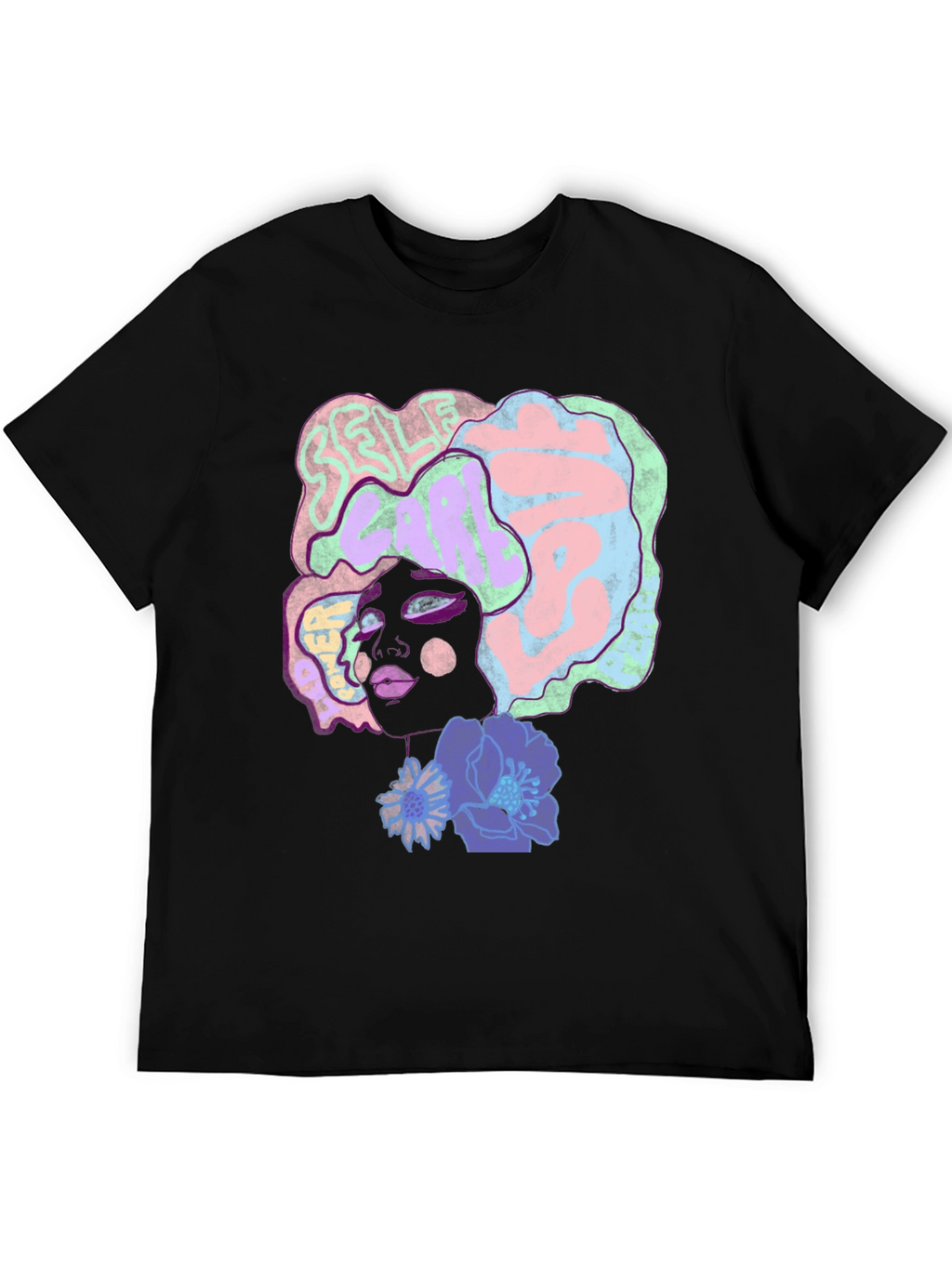 Artistic Afro Woman Graphic Tee - Black