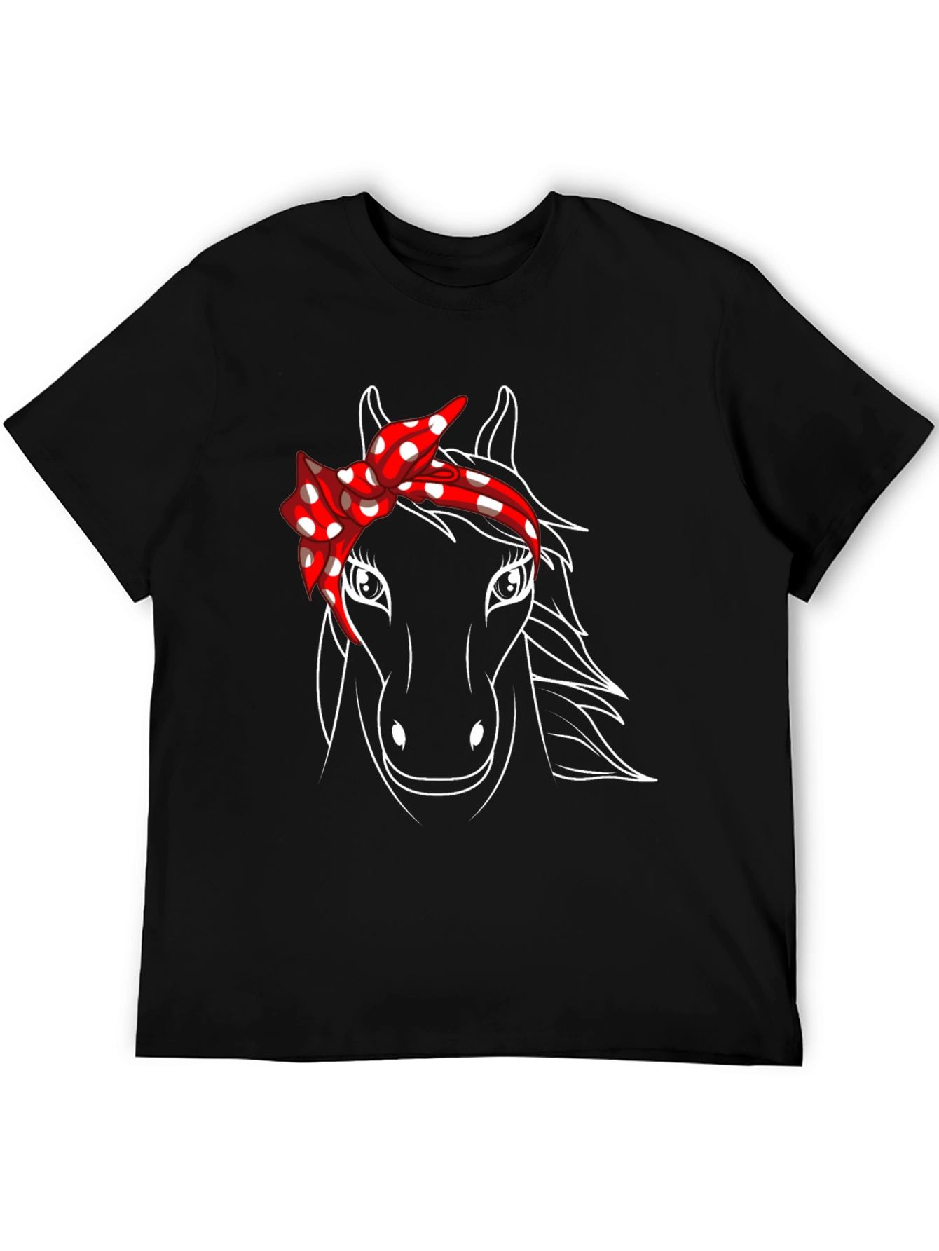 Horse Graphic Tee with Bandana - Black Casual T-Shirt