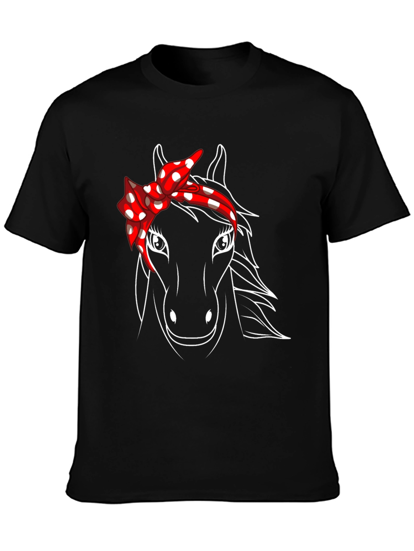 Horse Graphic Tee with Bandana - Black Casual T-Shirt
