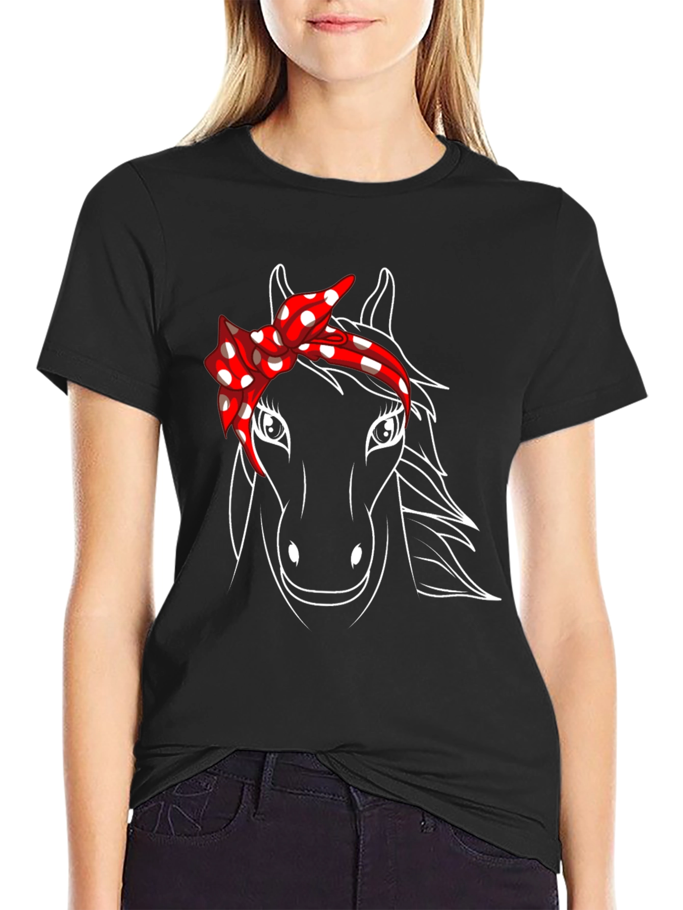 Horse Graphic Tee with Bandana - Black Casual T-Shirt