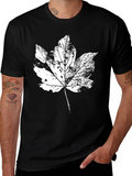 Leaf Print Black Cotton T-Shirt