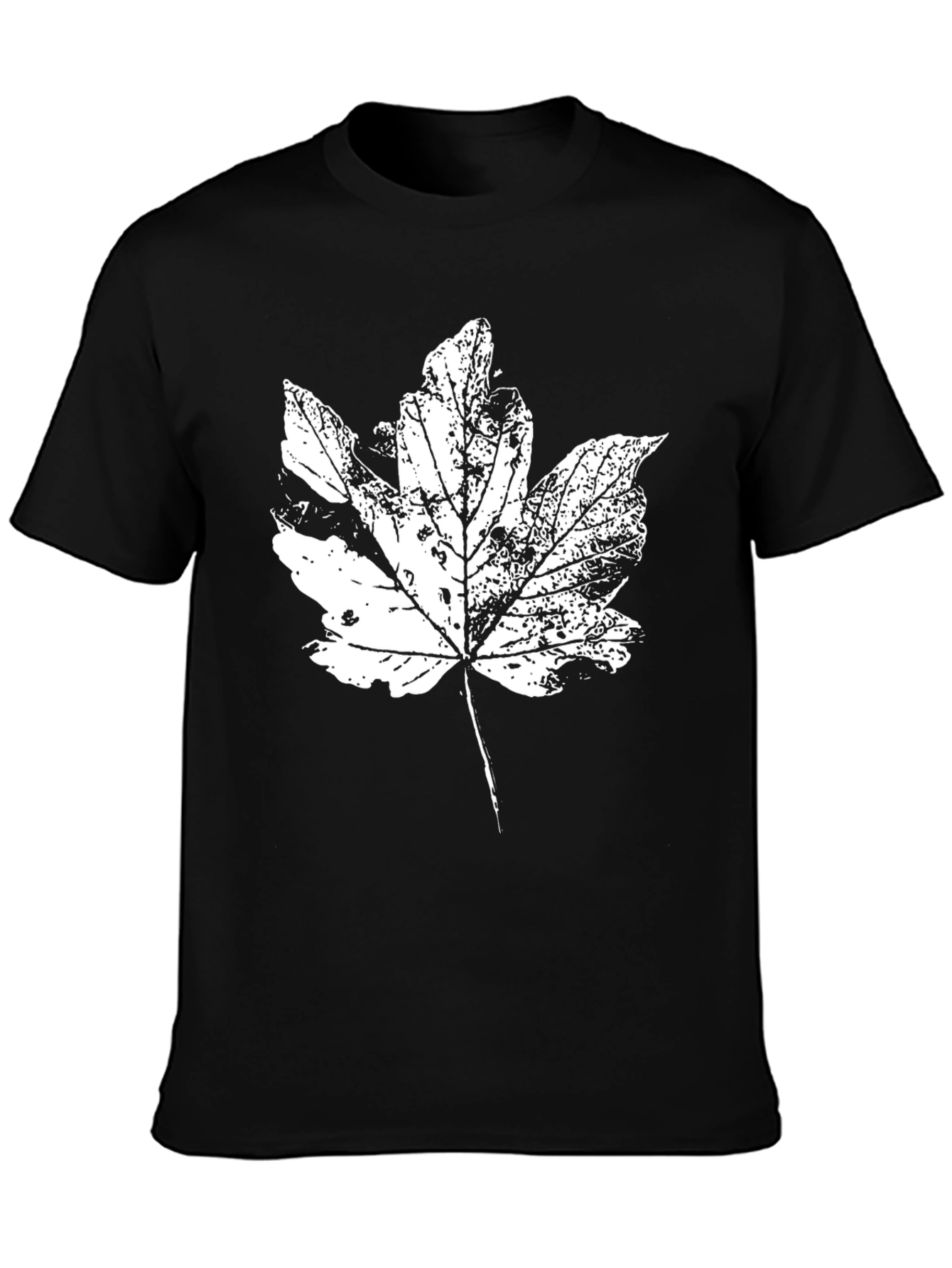 Leaf Print Black Cotton T-Shirt
