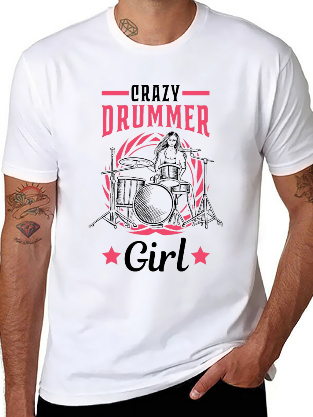 Crazy Drummer Girl Black T-Shirt