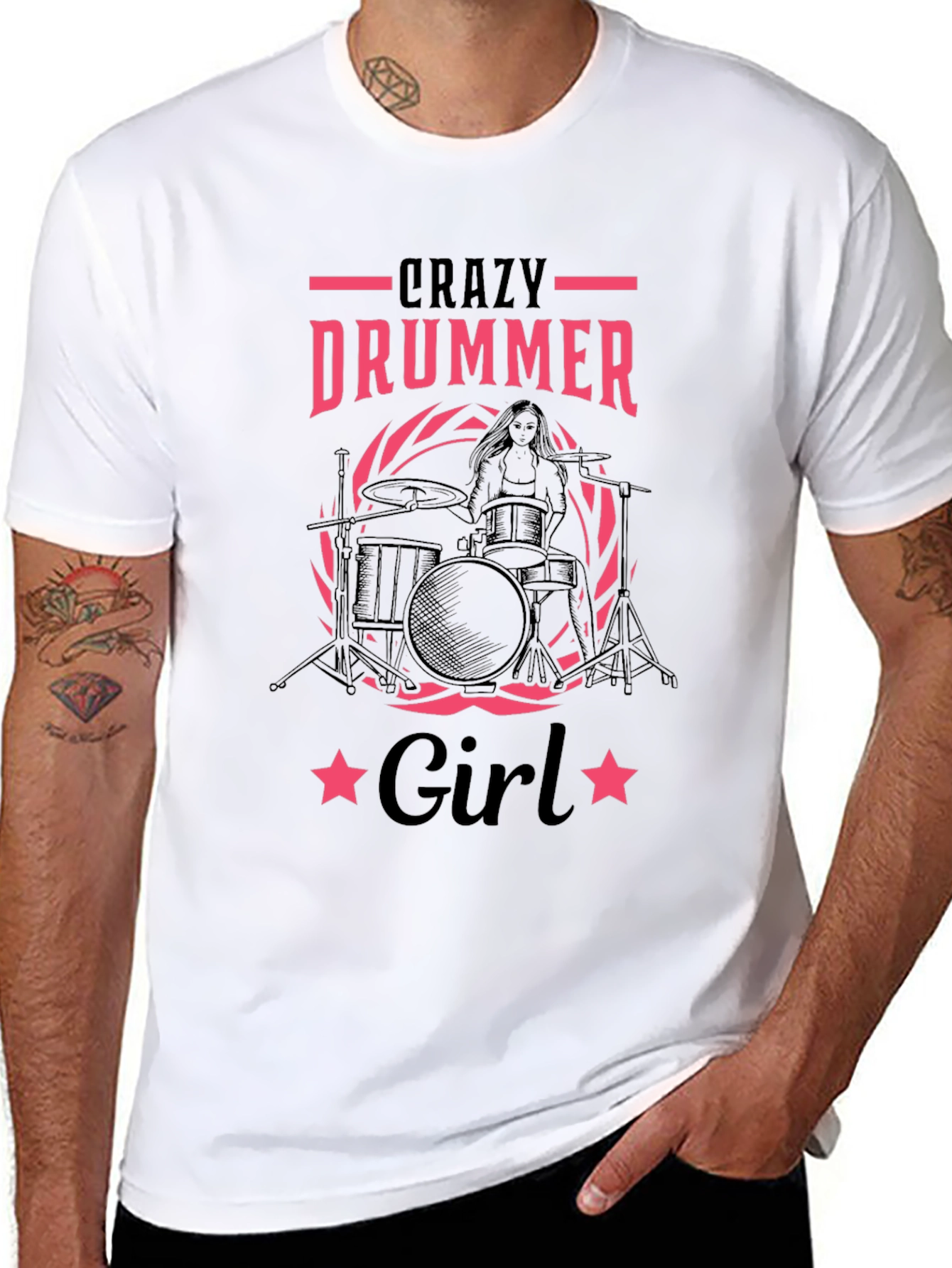 Crazy Drummer Girl Black T-Shirt