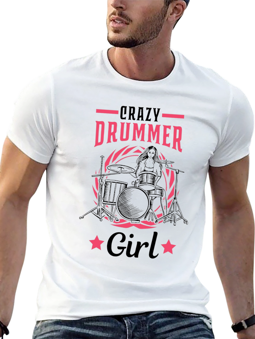 Crazy Drummer Girl Black T-Shirt