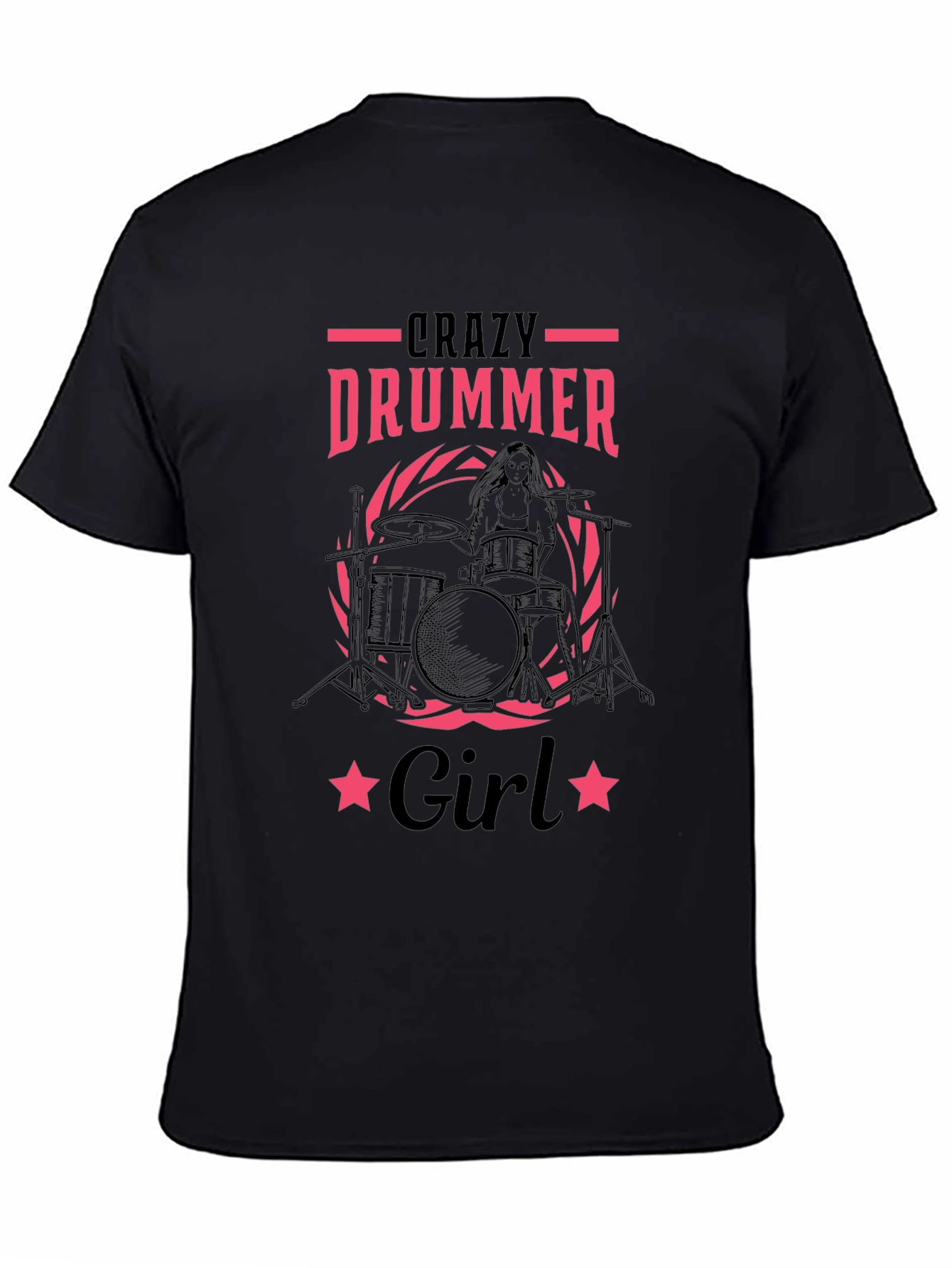 Crazy Drummer Girl Black T-Shirt