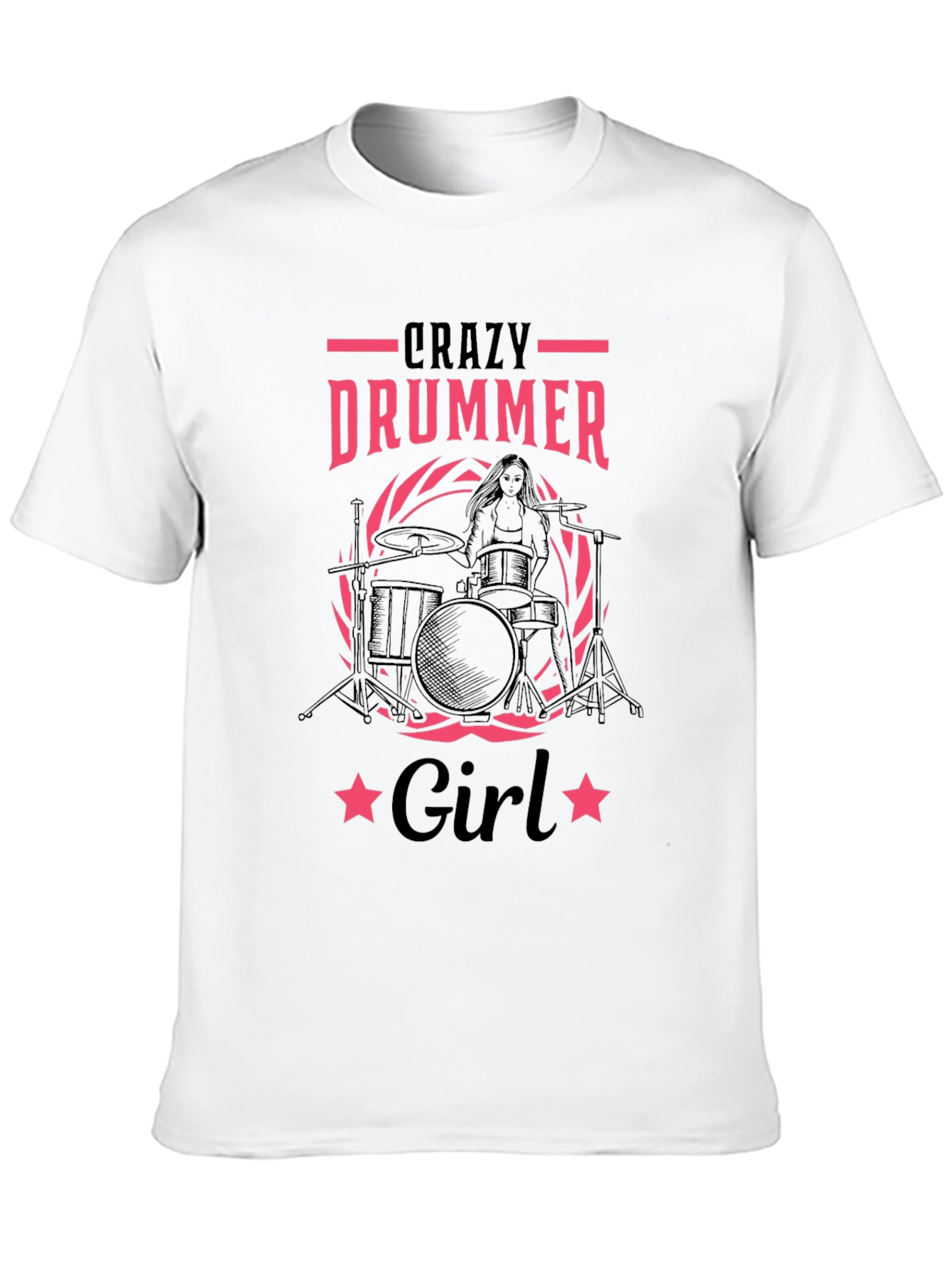 Crazy Drummer Girl Black T-Shirt